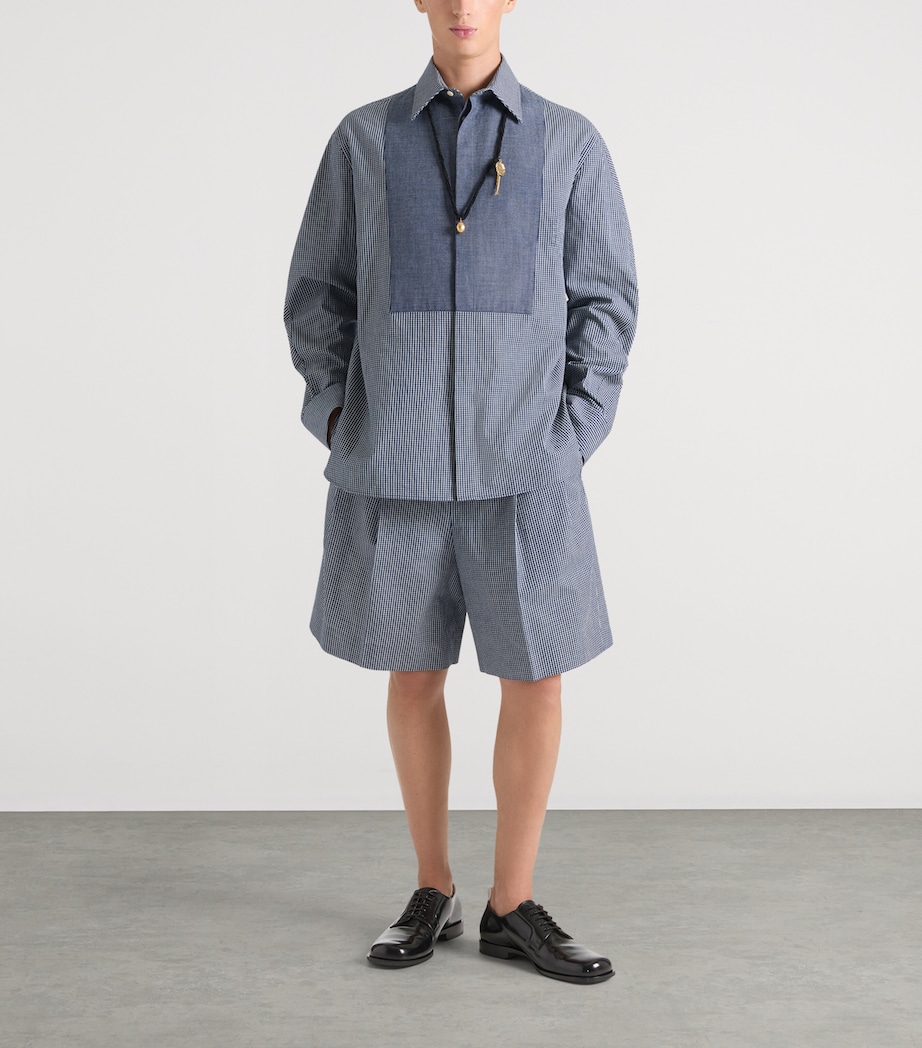 Double Pleat Cotton Bermuda Shorts WHITE/BLUE Image 2