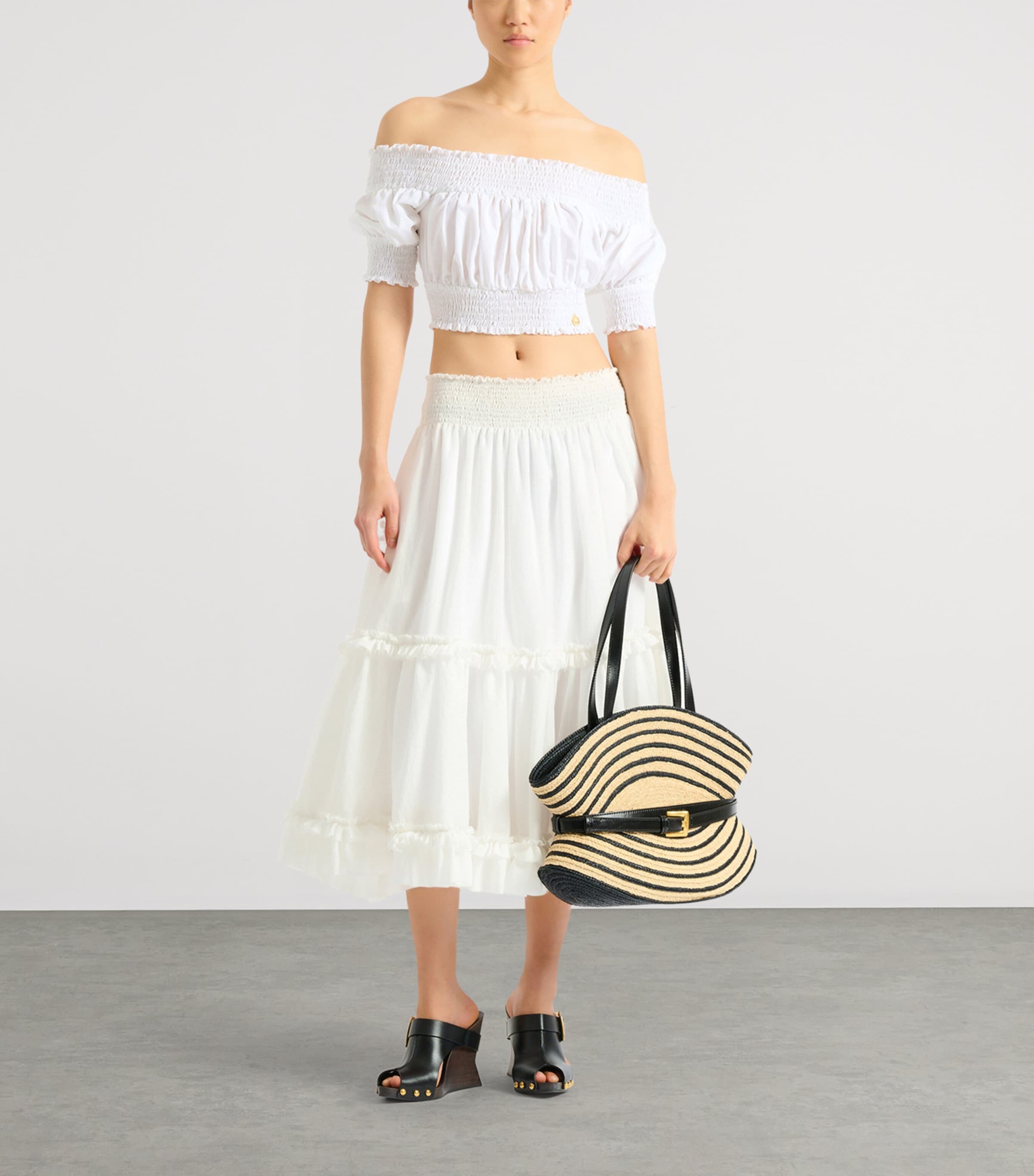 Balmain Womens Cotton Off-The-Shoulder Crop Top Blanc Optique Image 3