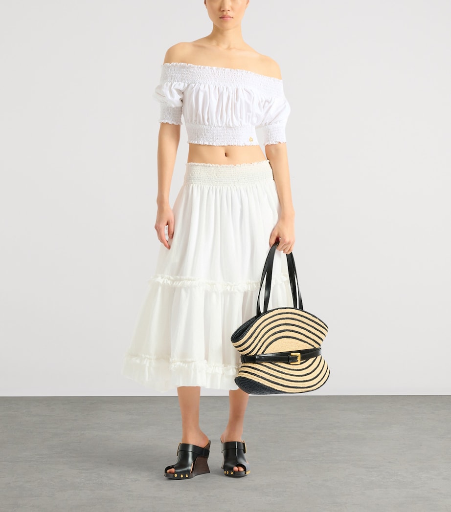 Balmain Womens Cotton Off-The-Shoulder Crop Top Blanc Optique Image 3