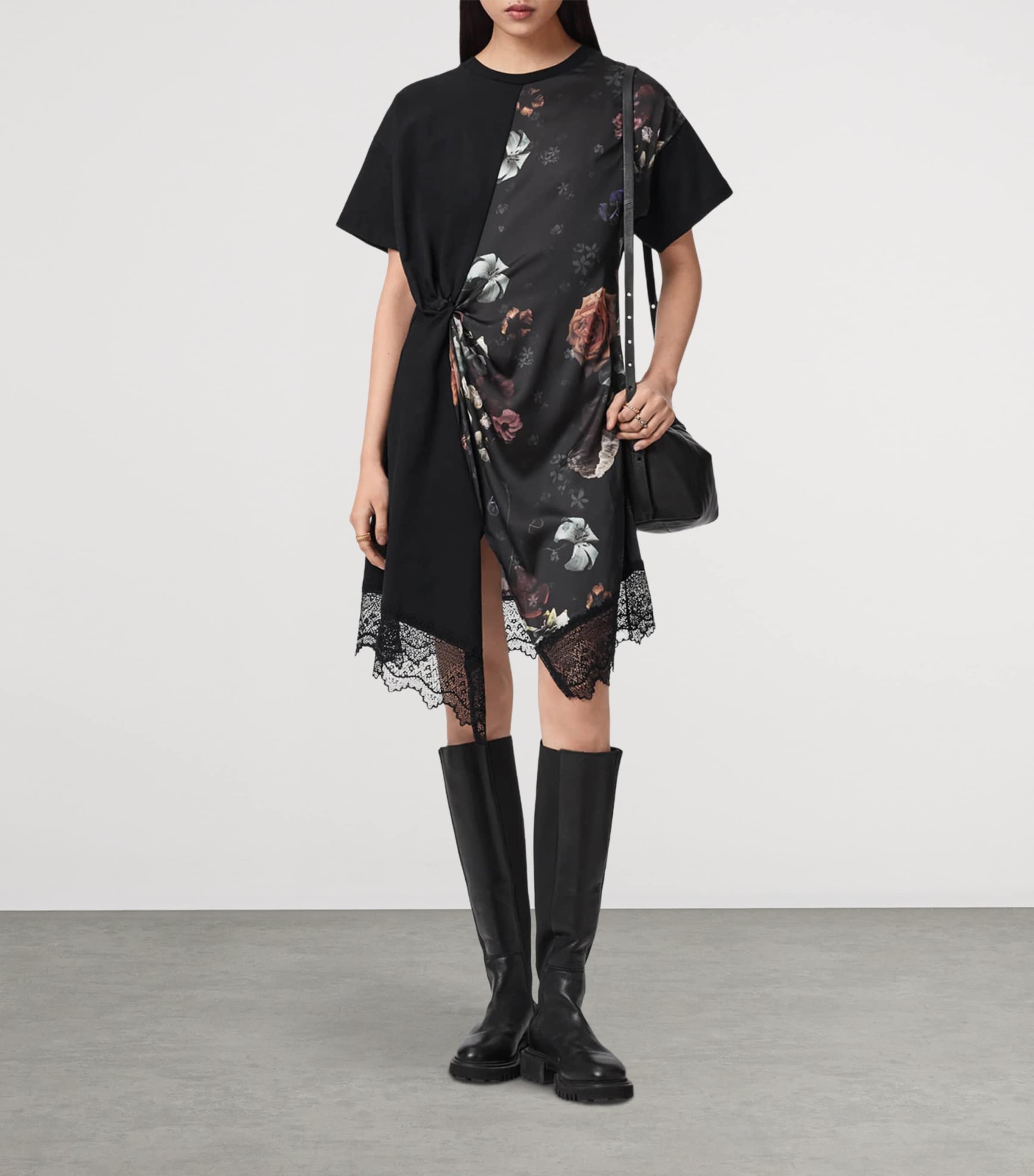 AllSaints Womens Cotton Floral Lana Mini Dress Haze Black Image 2