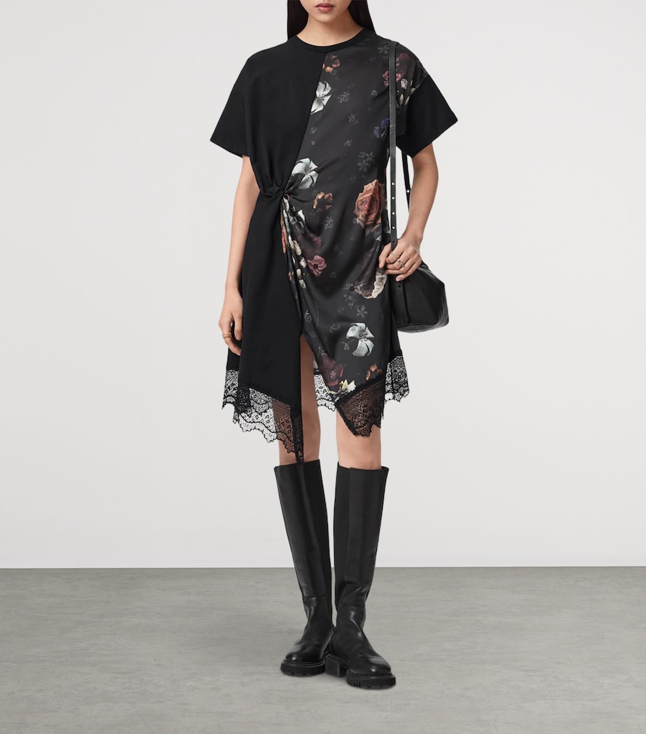 AllSaints Womens Cotton Floral Lana Mini Dress Haze Black Image 2