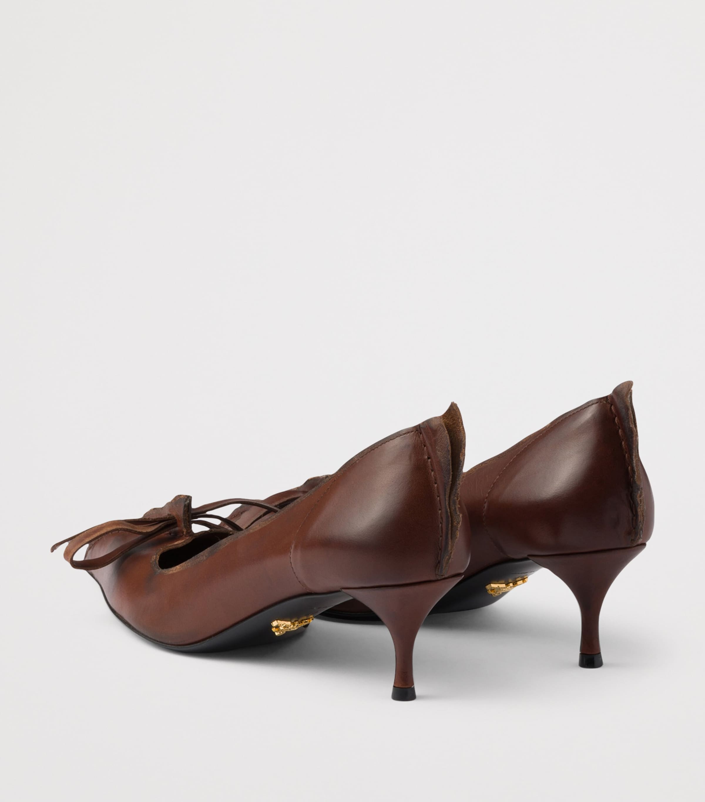 Prada Antiqued Leather Pumps 55 Brown Image 5
