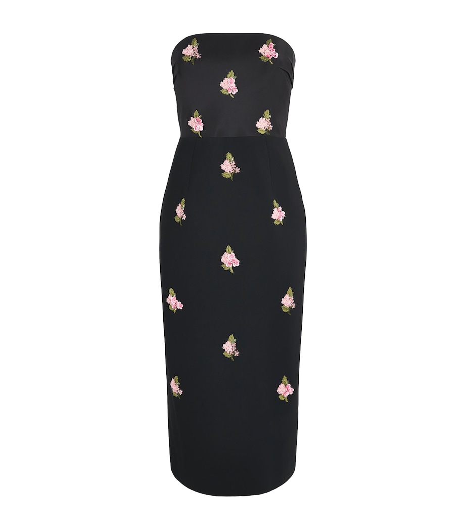 Carolina Herrera Womens Floral Embroidered Strapless Midi Dress Black Image 1