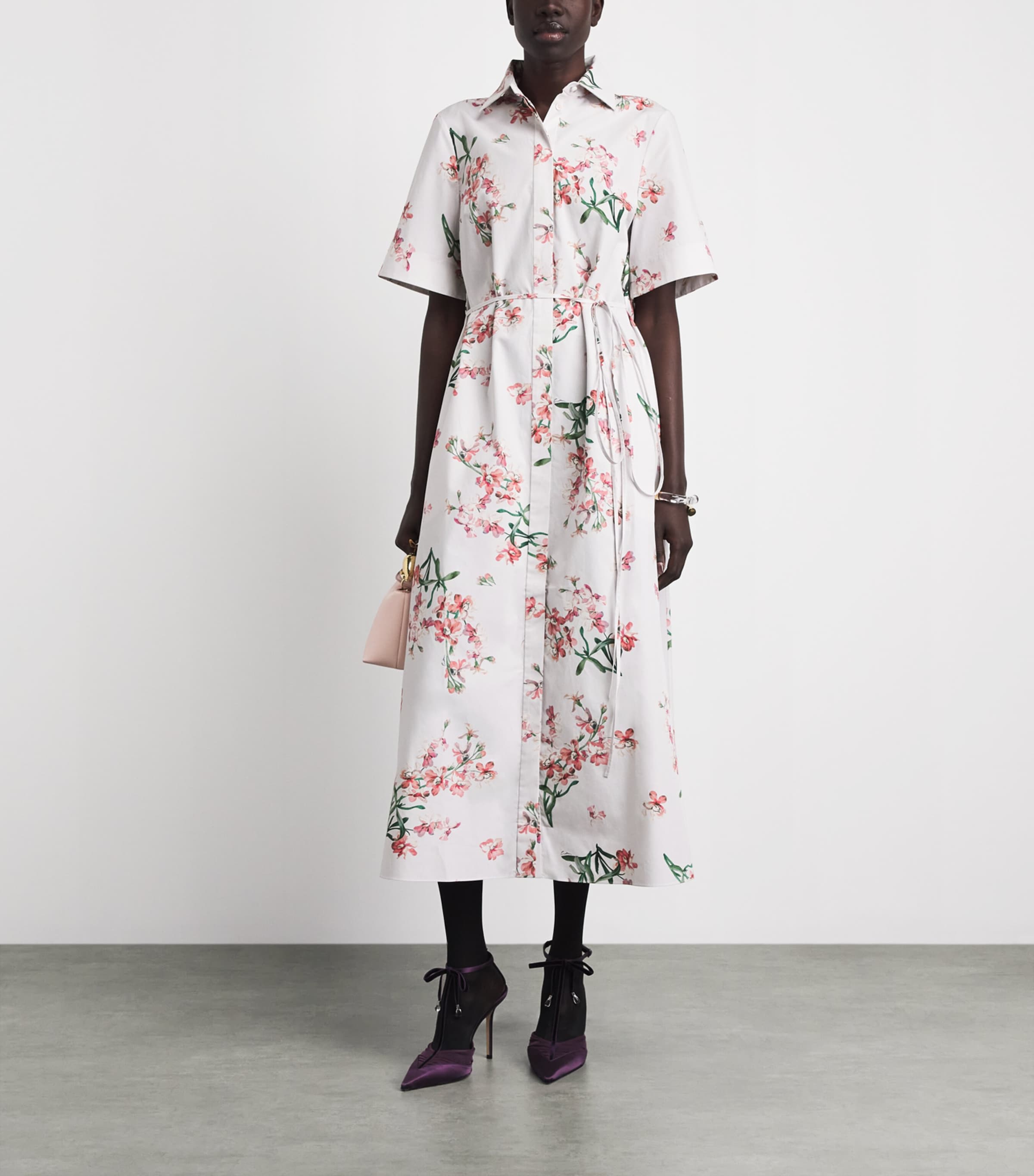 Erdem Womens Cotton Floral Midi Shirt Dress Paintd Orchd Ptl Pnk Image 2
