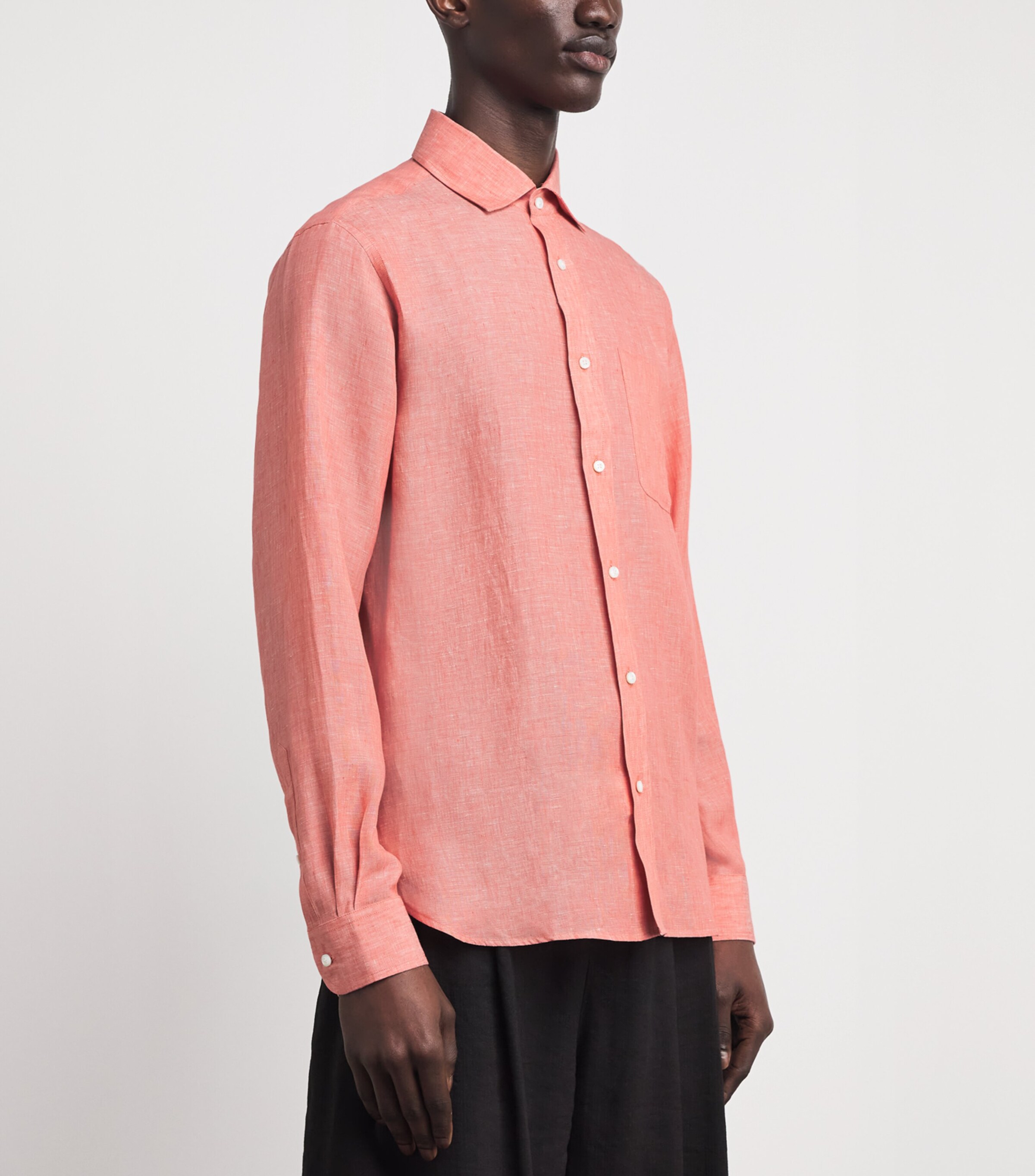 Ralph Lauren Purple Label Mens Linen Long-Sleeve Shirt Rasberry Image 4