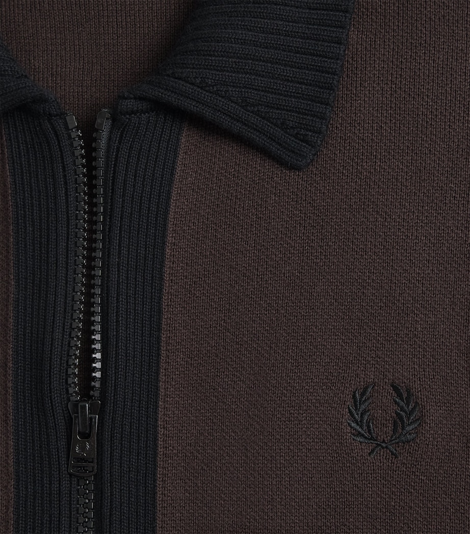 Fred Perry Mens Cotton Stripe Zip-Up Cardigan Rich Brown Image 6