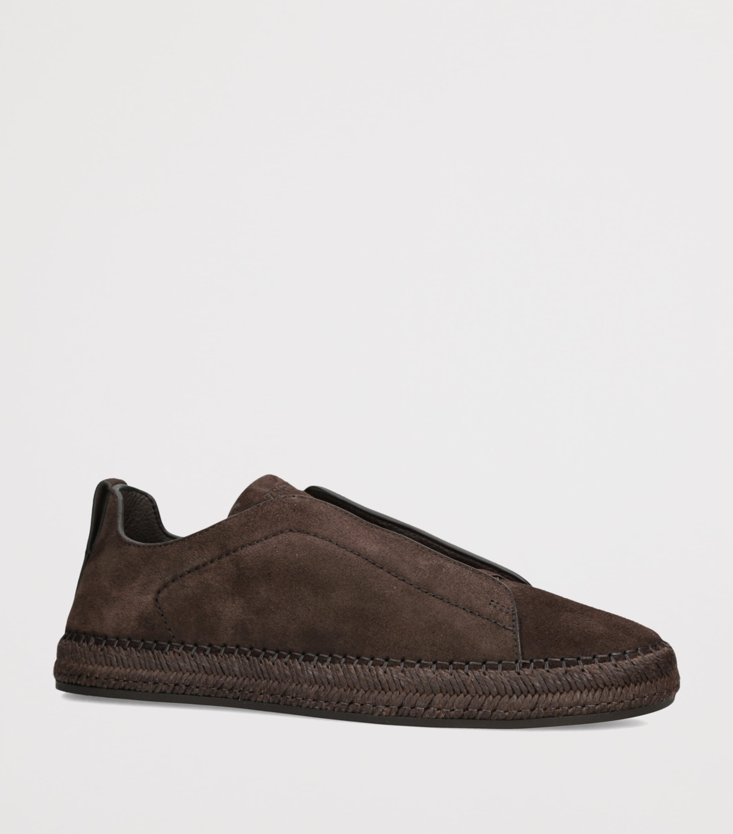 Zegna Suede Triple Stitch Espadrilles Dark Brown Image 3