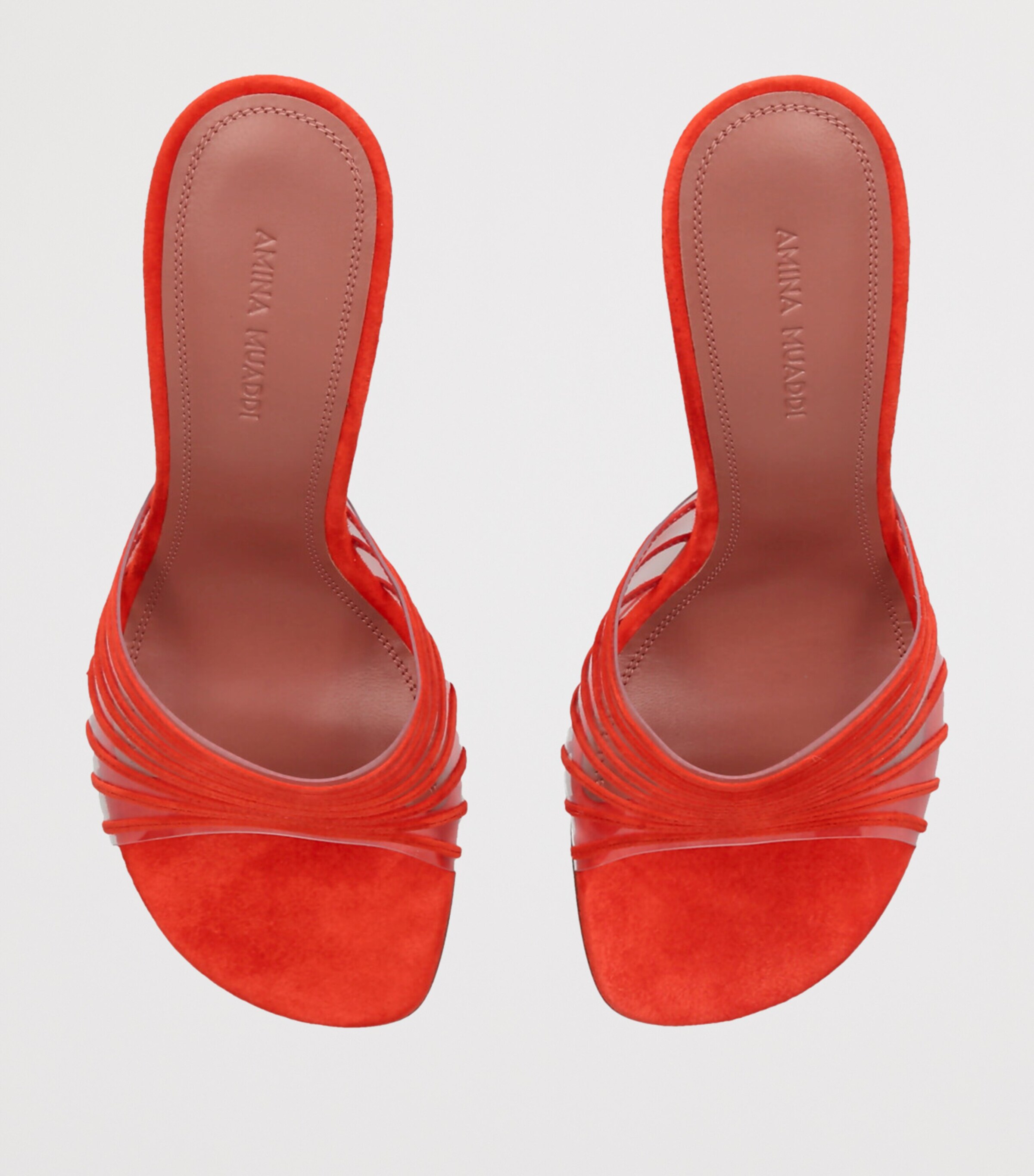 Amina Muaddi Suede Mookie Heeled Mules 90 Orange Image 4