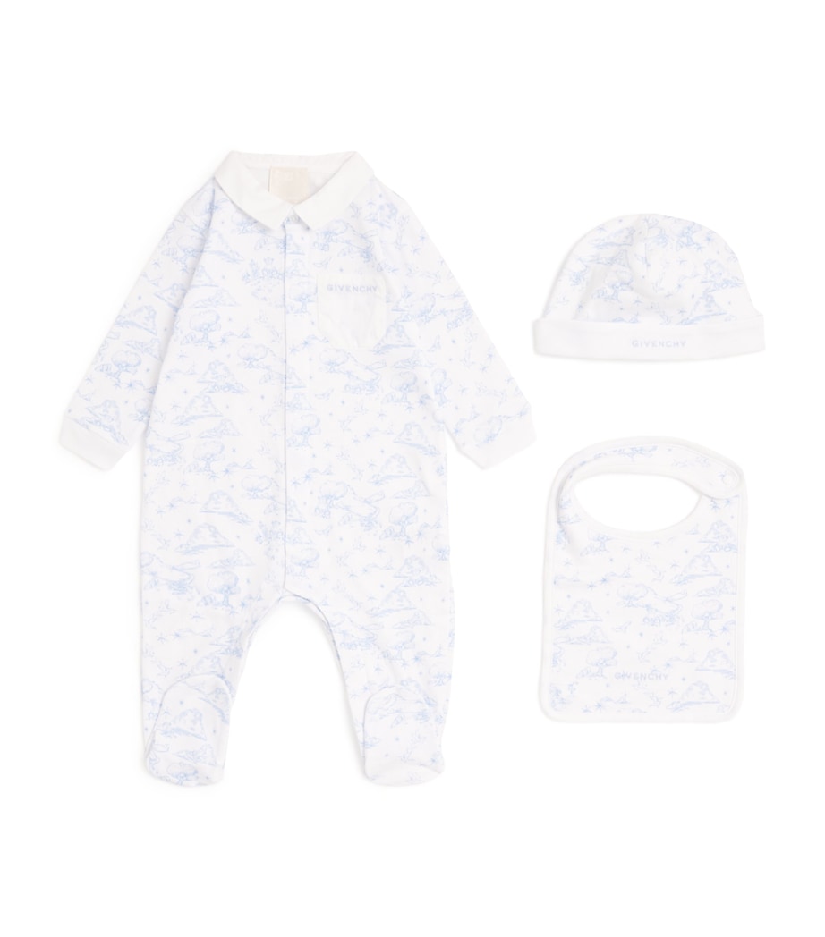 Cotton All-In-One, Hat and Bib Set (1-18 Months) H31264/N48WHITE BLUE Image 1