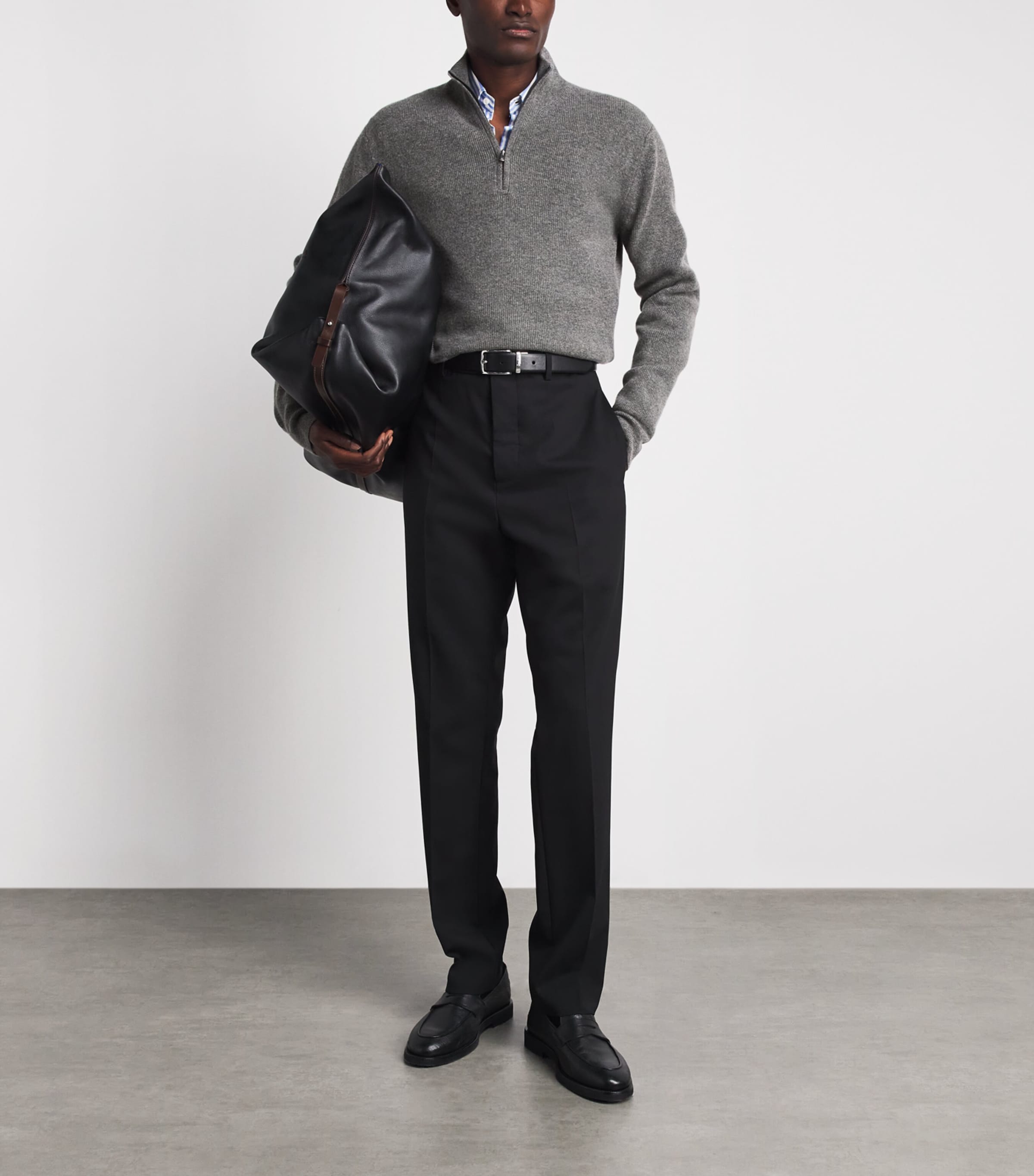 Ralph Lauren Purple Label Grey Cashmere Half-Zip Sweater | Harrods US