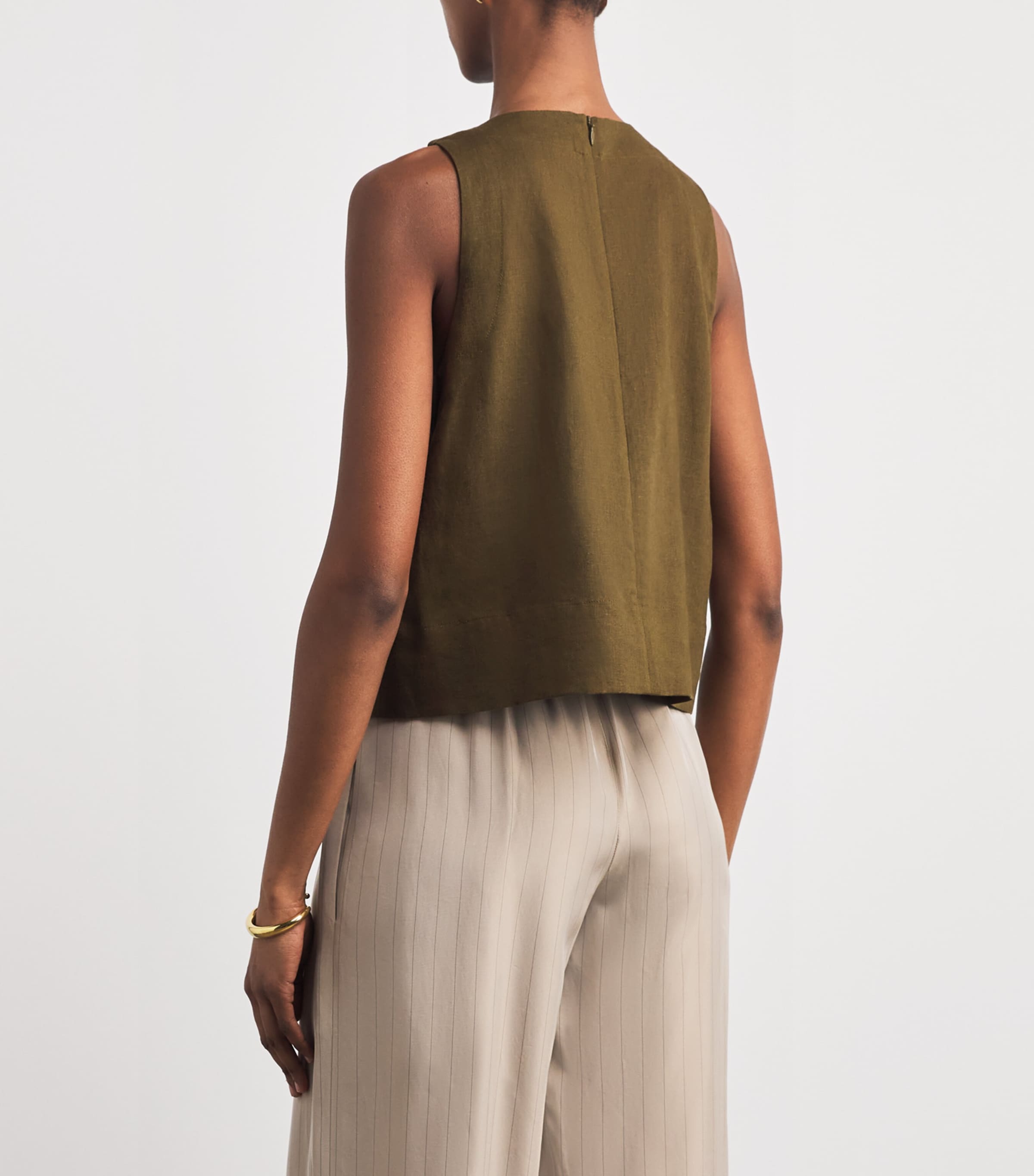 ME+EM Womens Linen-Blend Creaseless Shell Top Olive Green Image 5