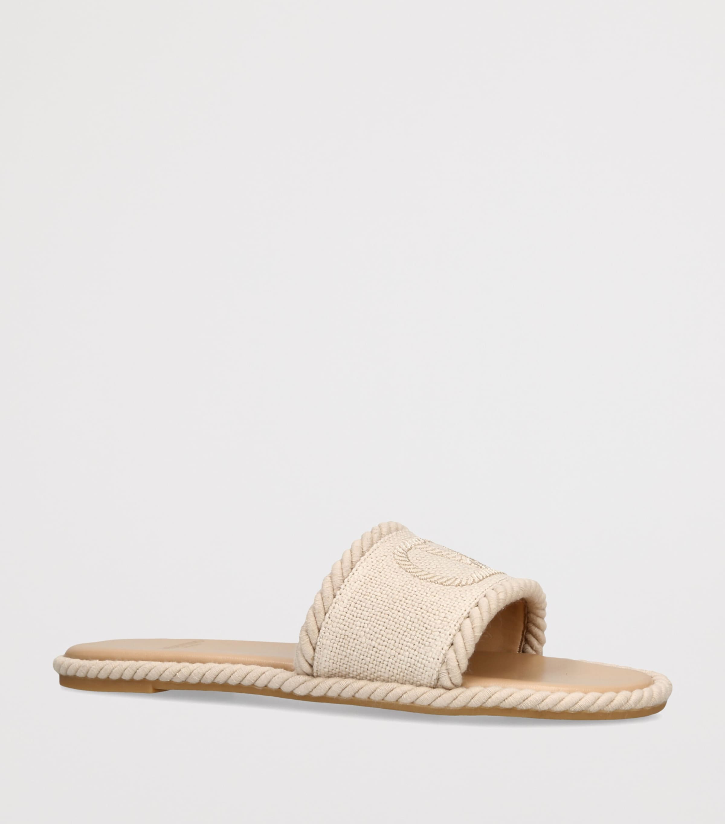 Valentino Garavani Canvas VLogo Espadrille Slides Cream Image 3
