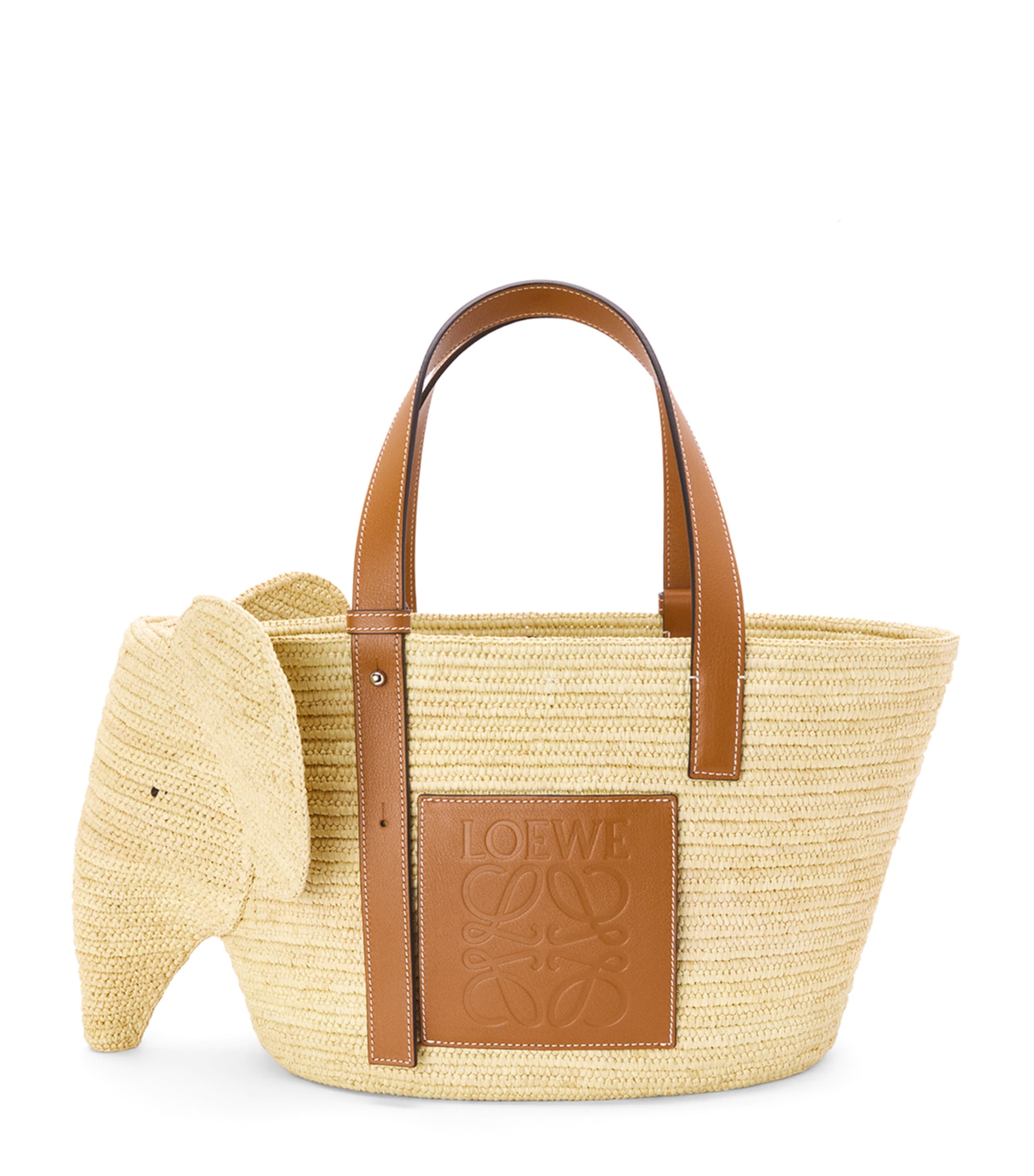 Loewe Nattan Raphia And Calf Skin Top-handle Handbag For Women In Beige