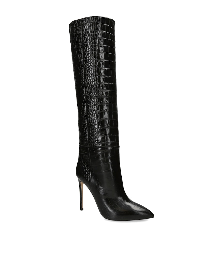 Croc-Embossed Knee-High Boots 105 BLACK Image 1