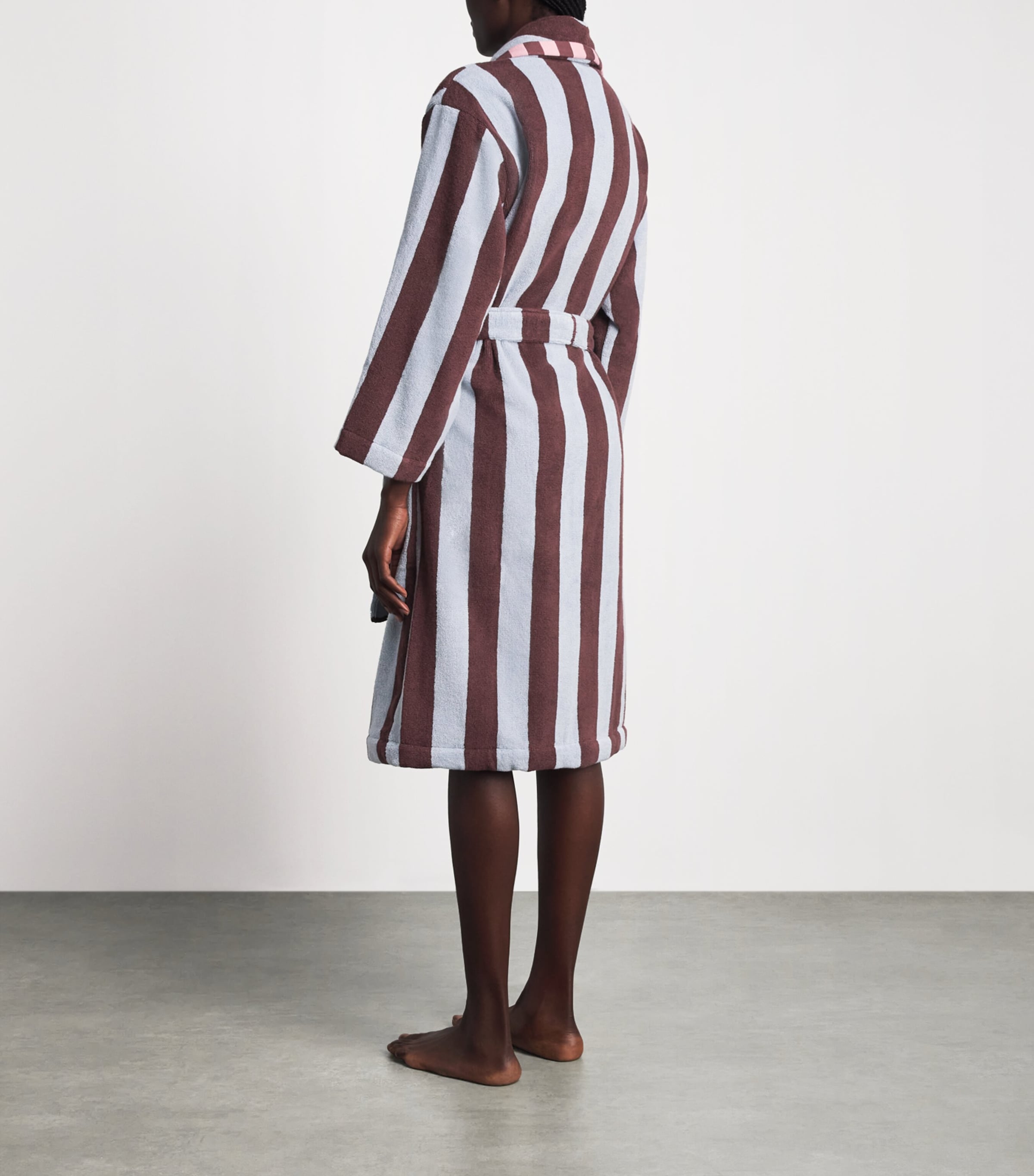 TBCO Womens Terry Cotton Bath Robe Blue Stripe Image 4
