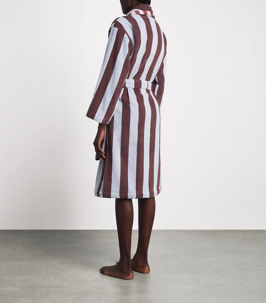 TBCO Womens Terry Cotton Bath Robe Blue Stripe Image 4