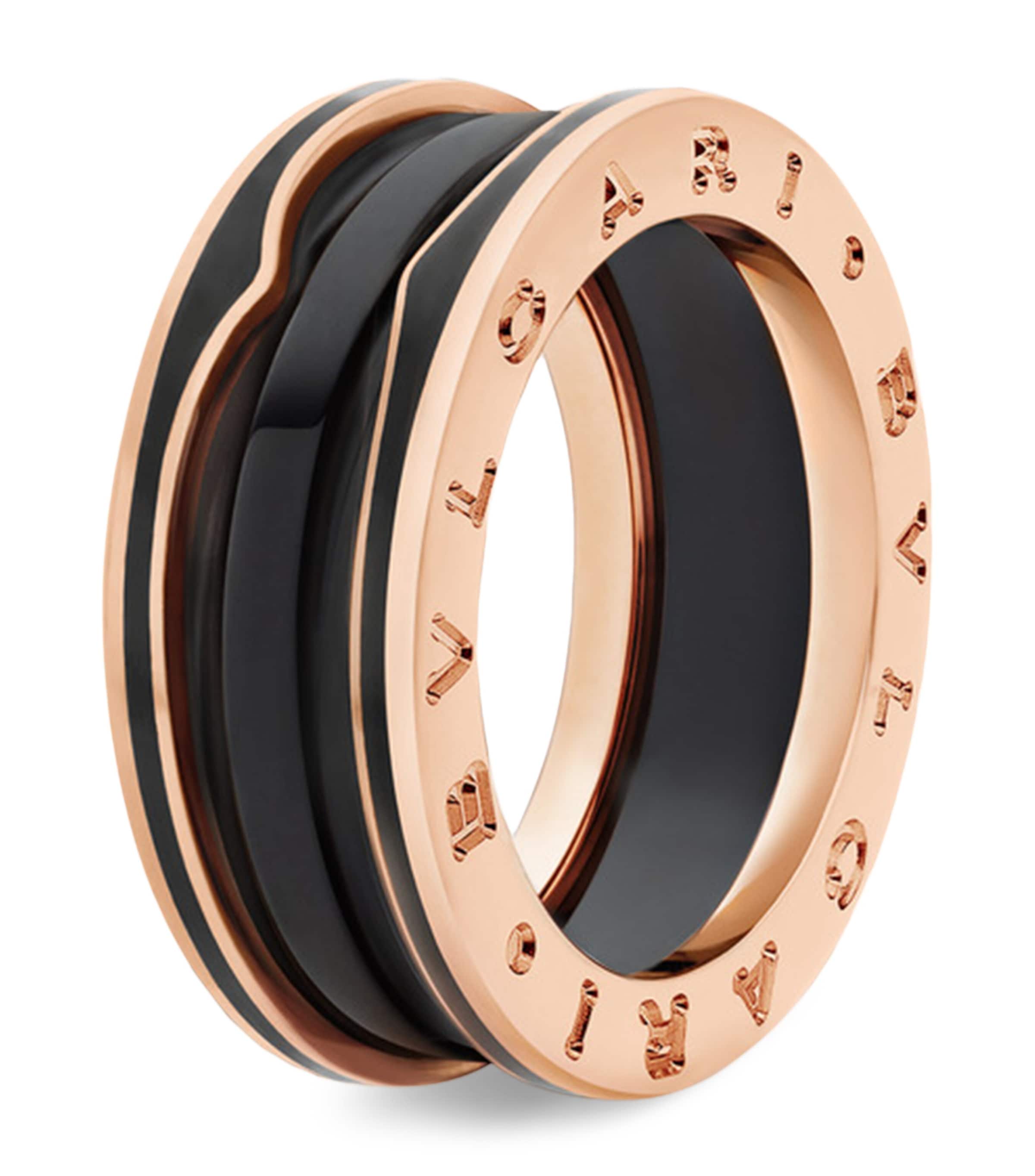 Bvlgari Rose Gold And Black Ceramic B. Zero1 Two-band Ring In Pink/rose Gold Tone/gold Tone