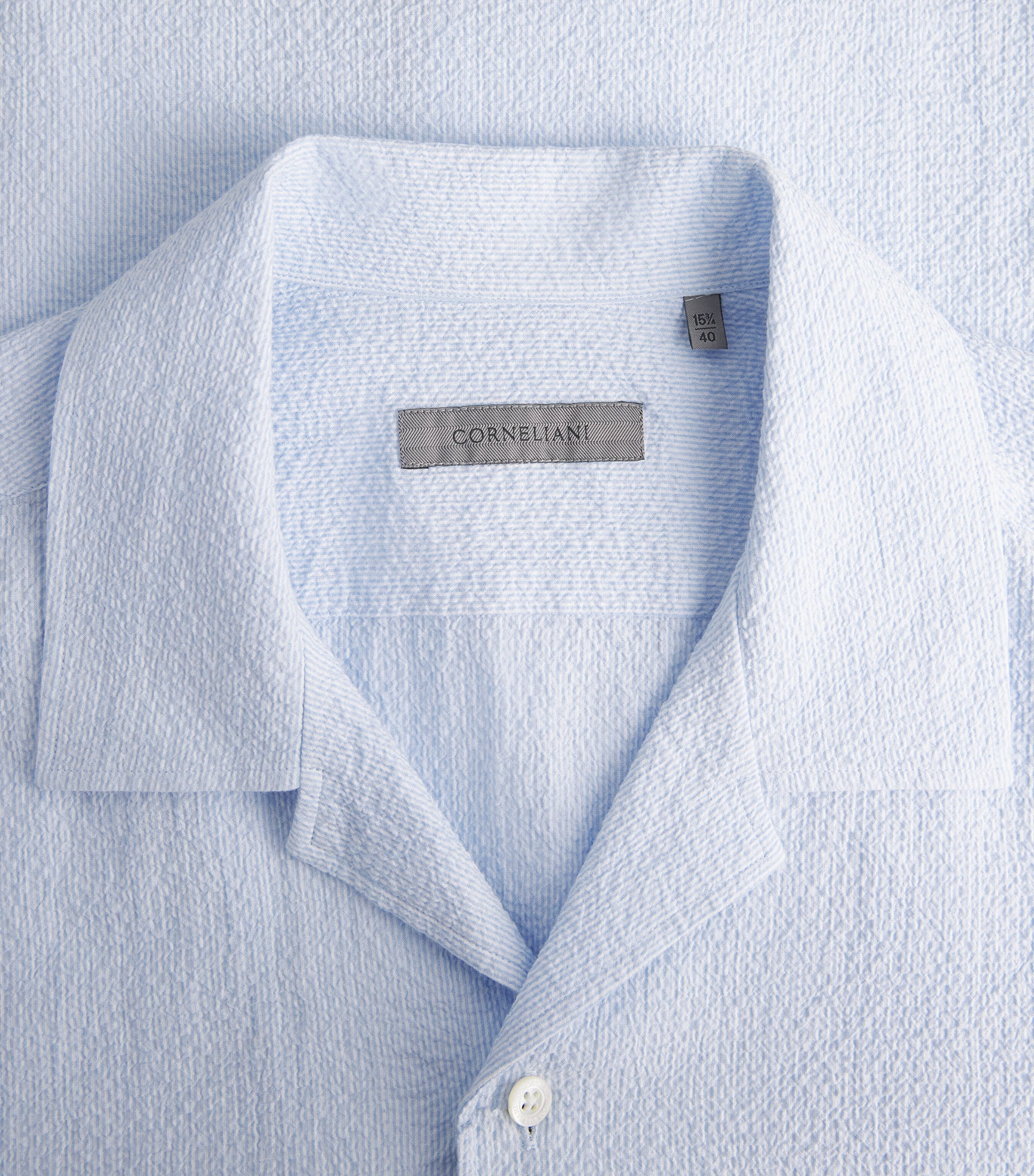 Corneliani Mens Seersucker Stripe Shirt Sky Blue Image 6