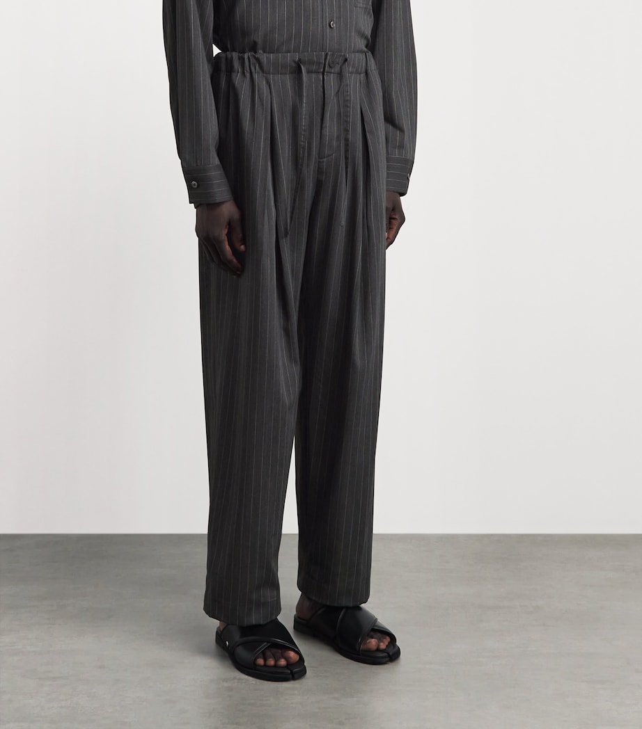 Wooyoungmi Mens Wool-Blend Pinstripe Wide-Leg Trousers Grey Image 4