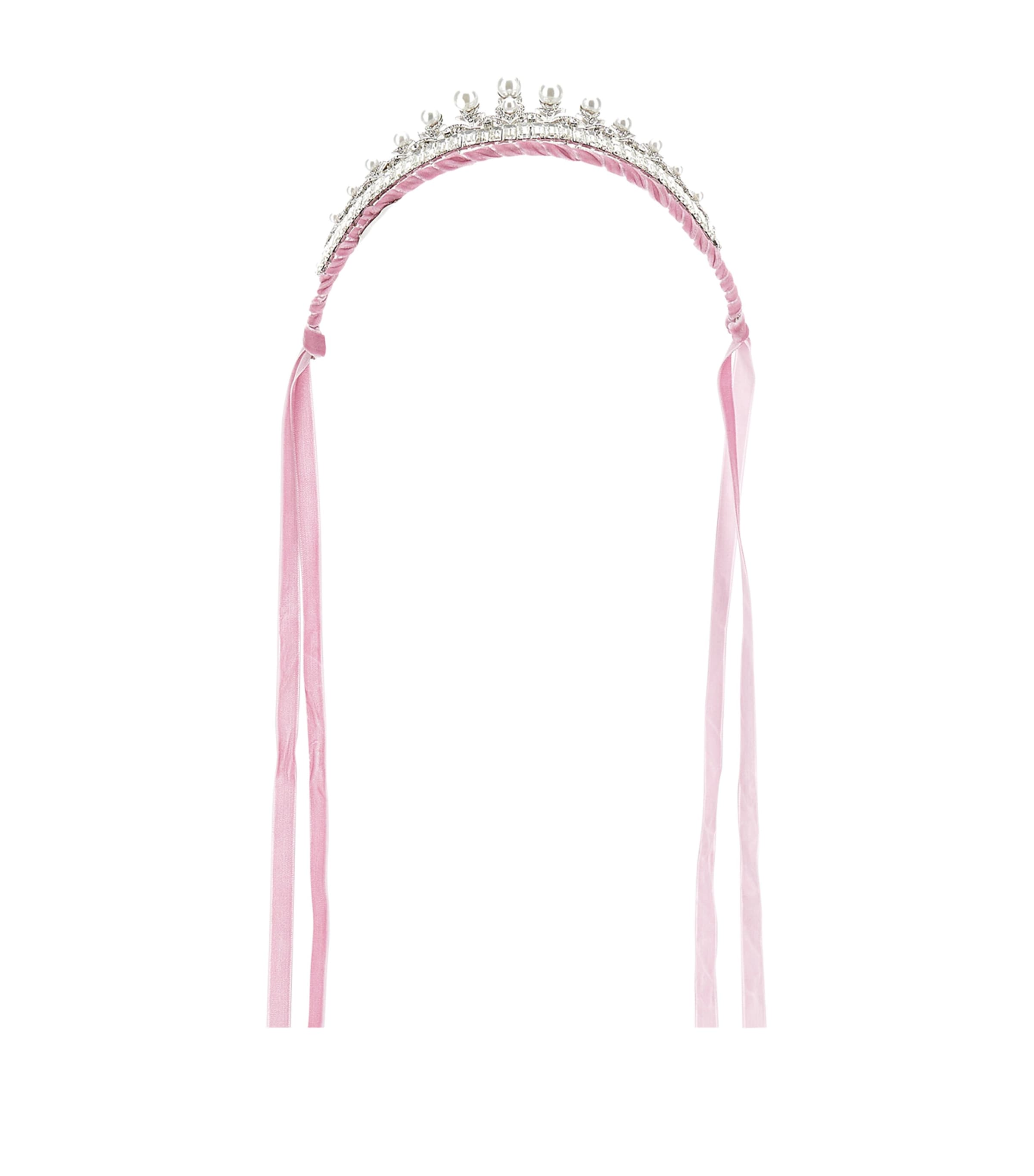 Monnalisa Kids' Velvet Embellished Self-tie Tiara In Pink