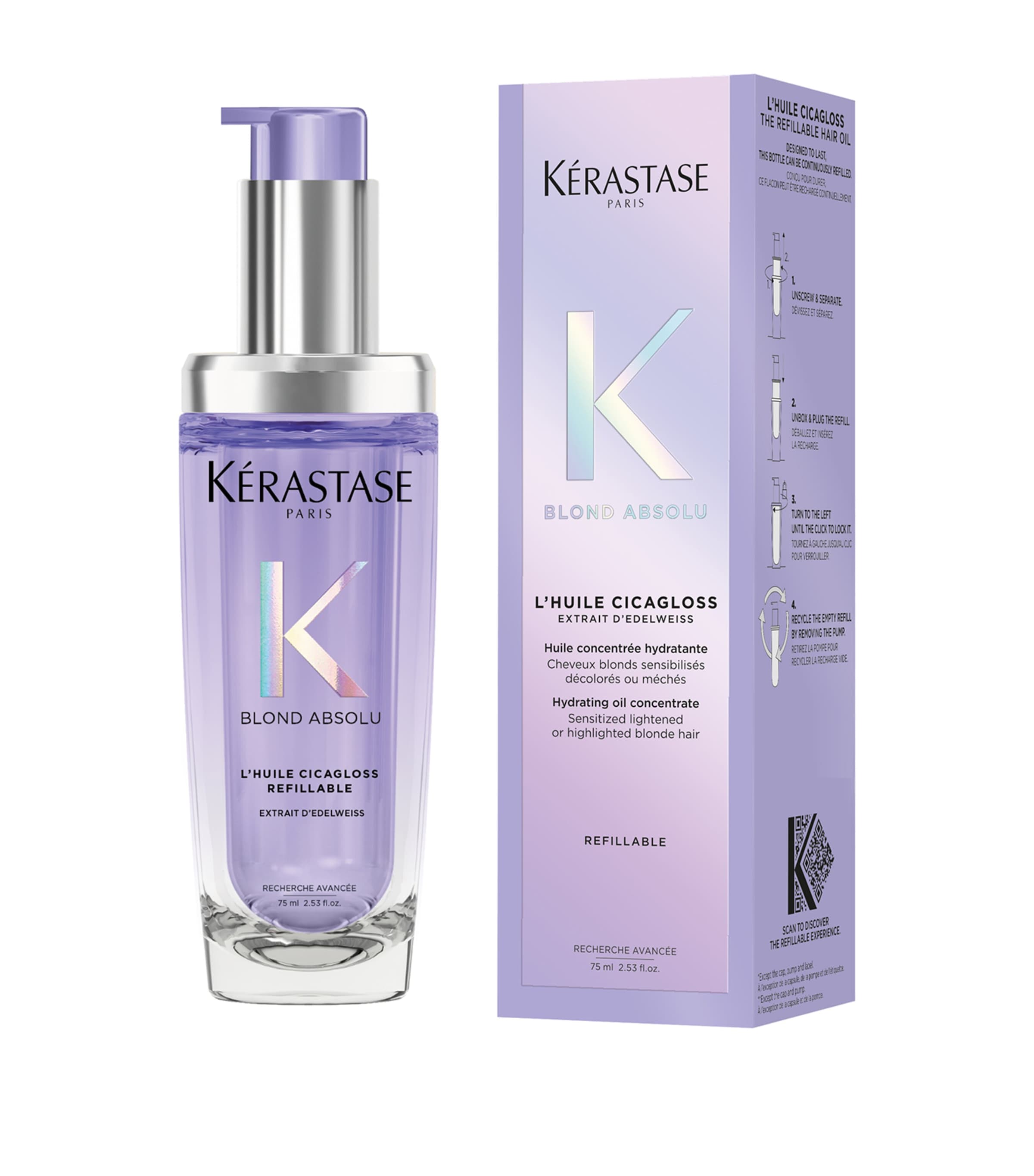 Refillable Blond Absolu Cicagloss Hair Oil (75ml) NO COLOUR Image 2