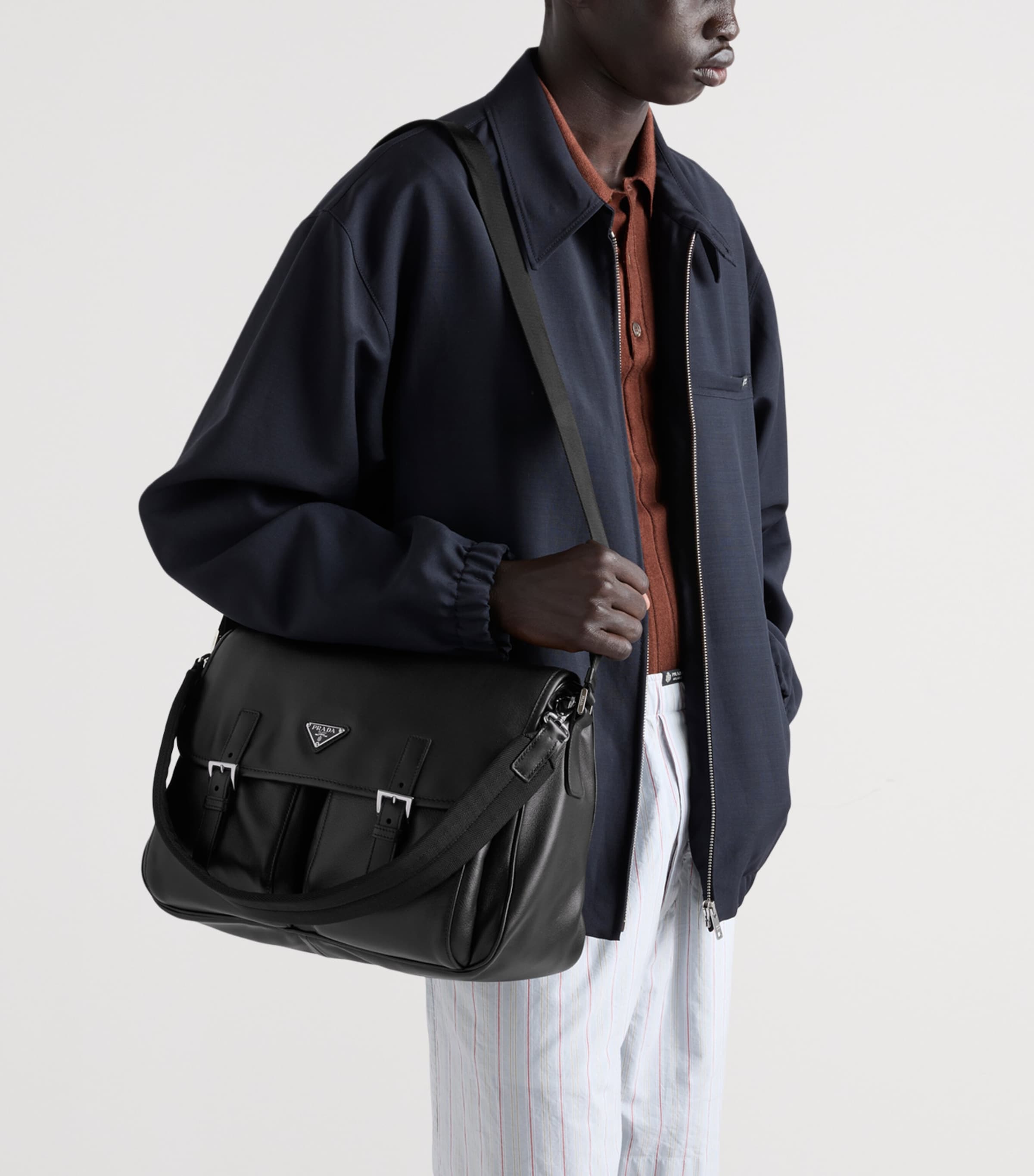 Prada Leather Shoulder Bag Black Image 9