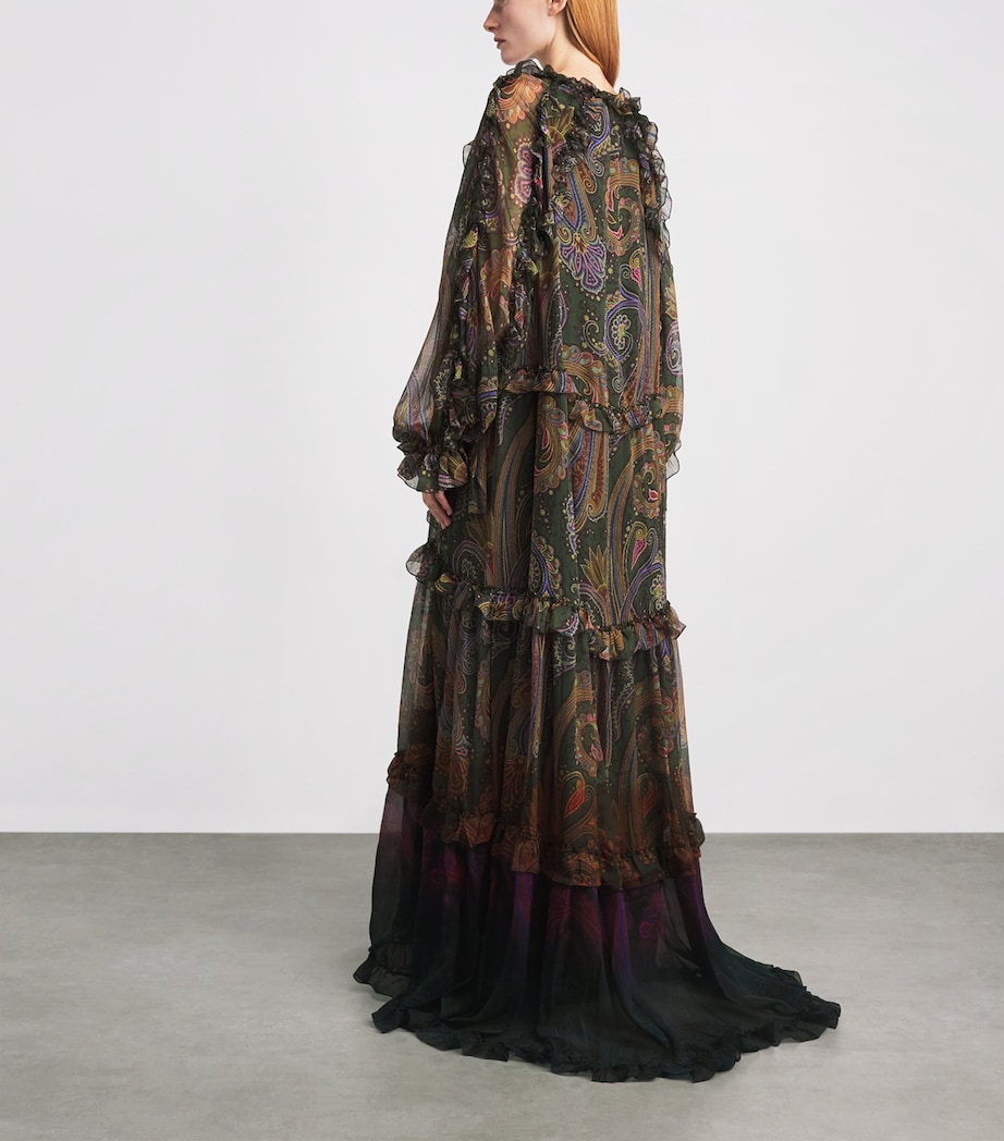 Etro Womens Silk Paisley Ruffle Maxi Dress Green Image 4