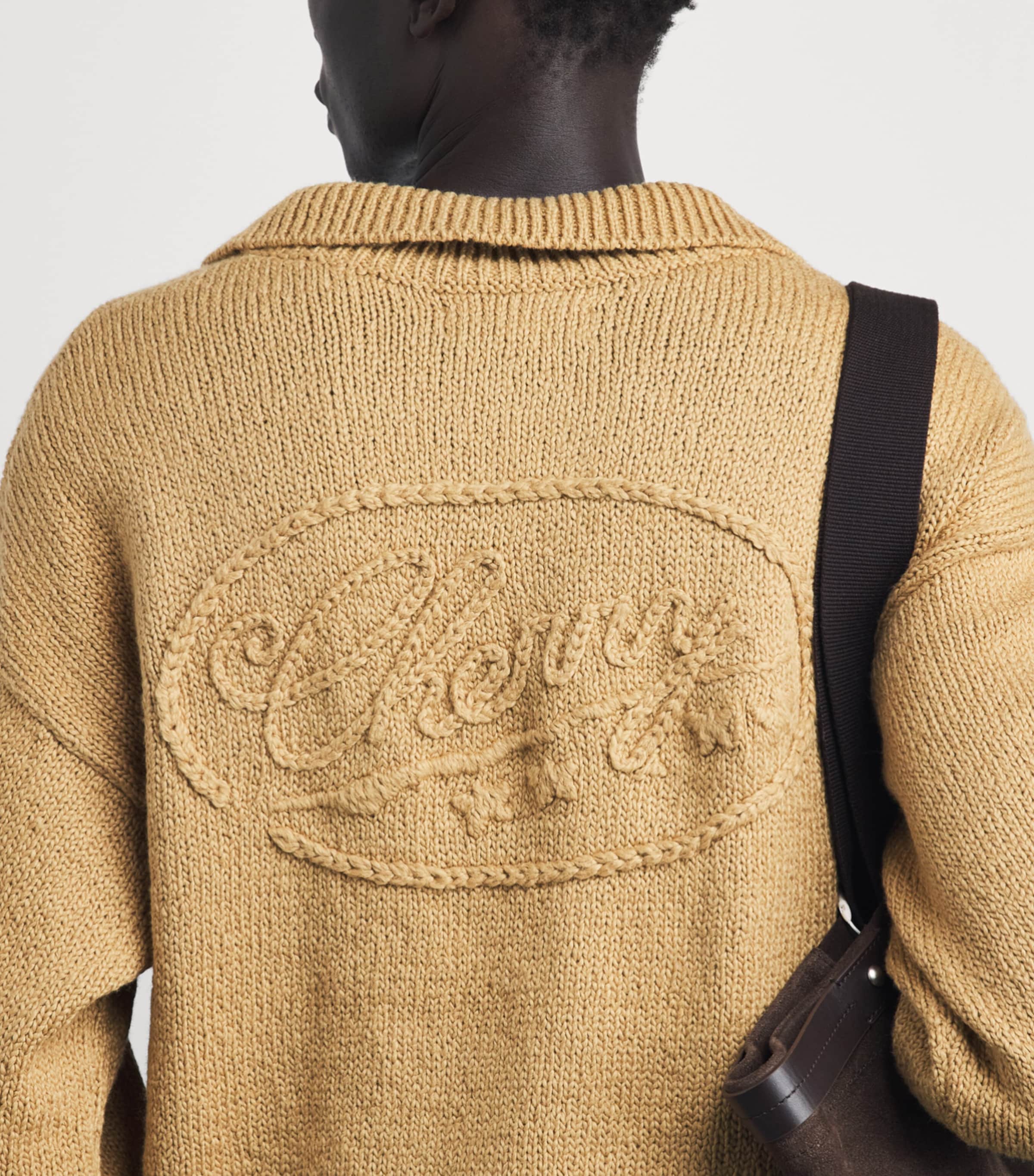 Cherry Los Angeles Mens Cotton Five Star Henley Sweater Desert Tan Image 3