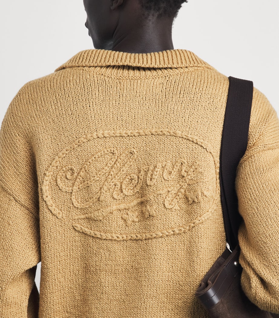 Cherry Los Angeles Mens Cotton Five Star Henley Sweater Desert Tan Image 3