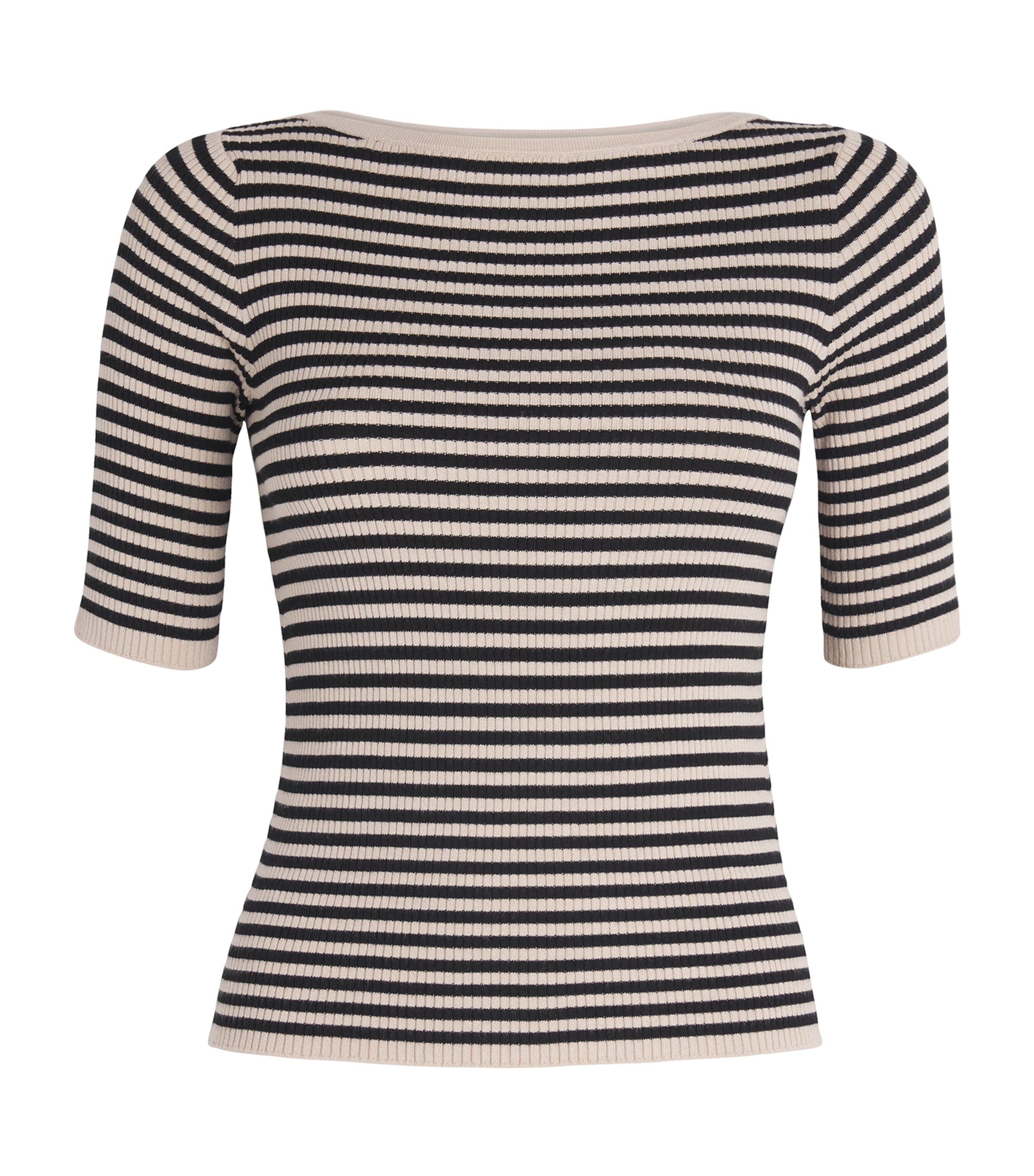Stripe Short-Sleeve Sweater BEIGE Image 1