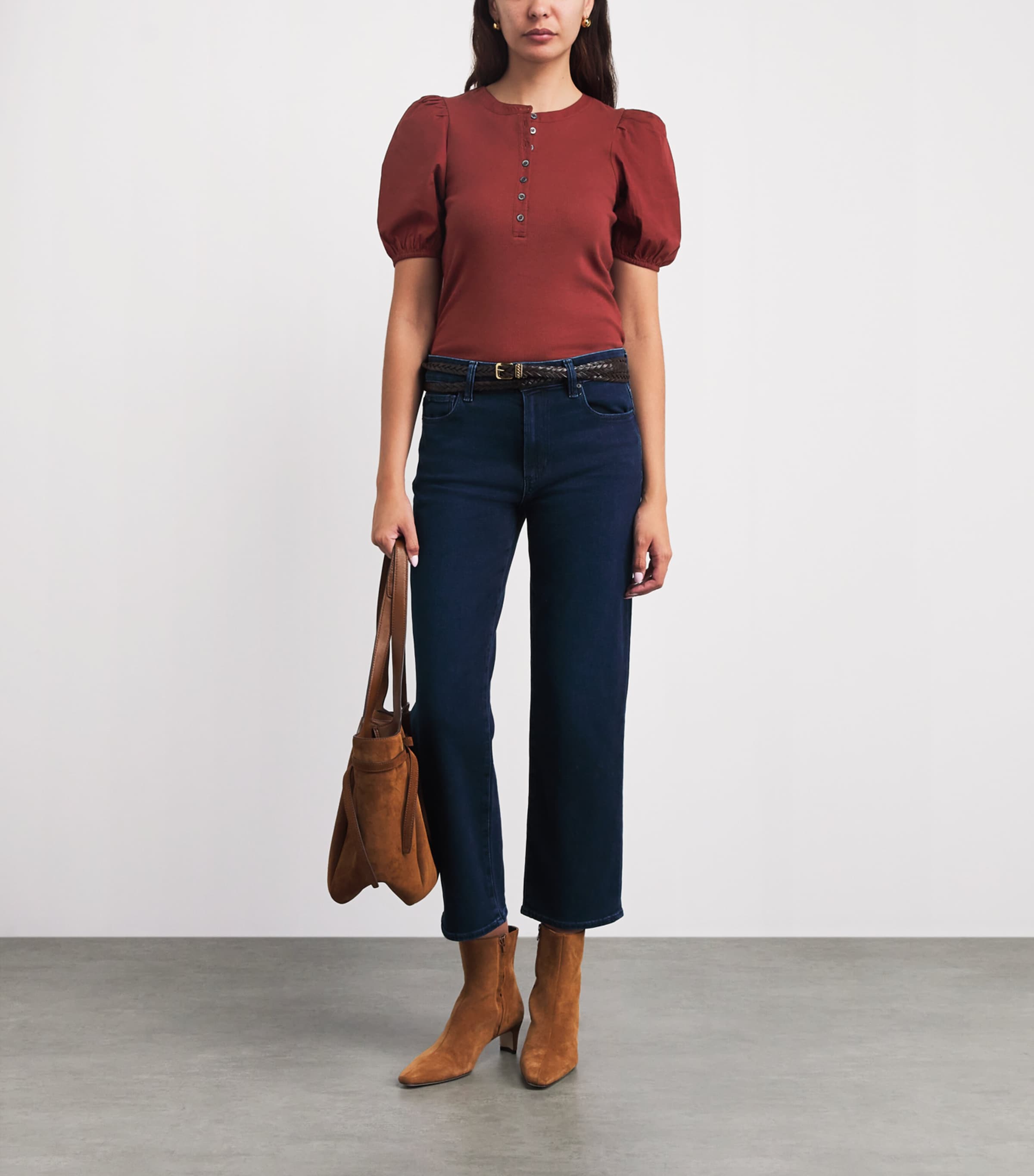 PAIGE Womens Stretch-Cotton Brandy Top Burnt Sienna Image 2