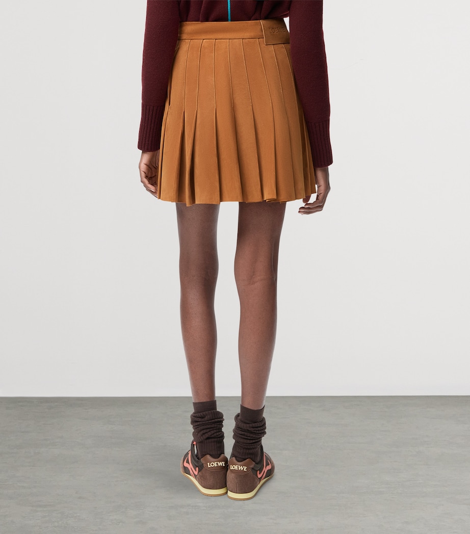 Suede Pleated Mini Skirt TOFFEE Image 4