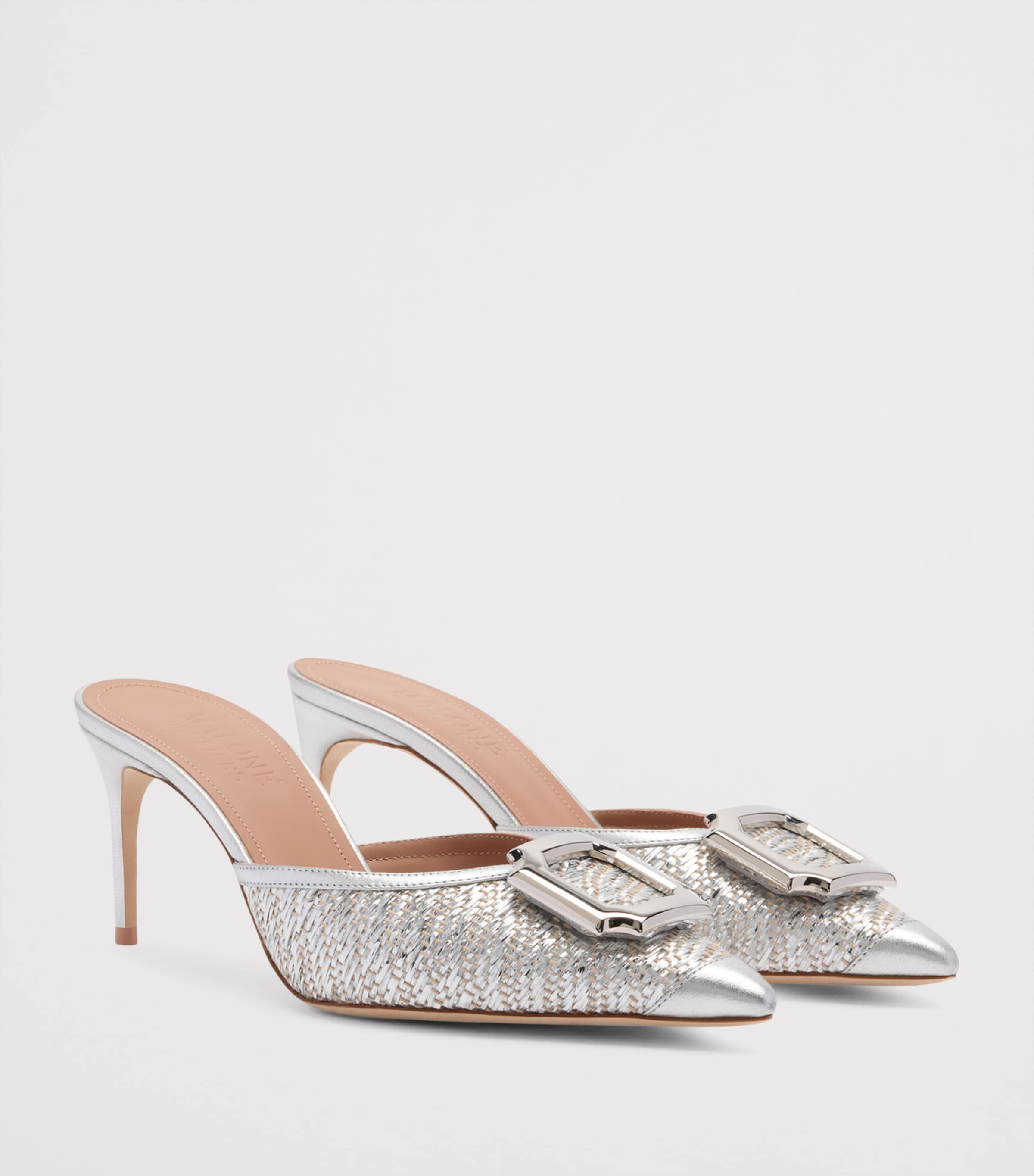 Metallic Raffia Mona Heeled Mules 70 SILVER Image 3