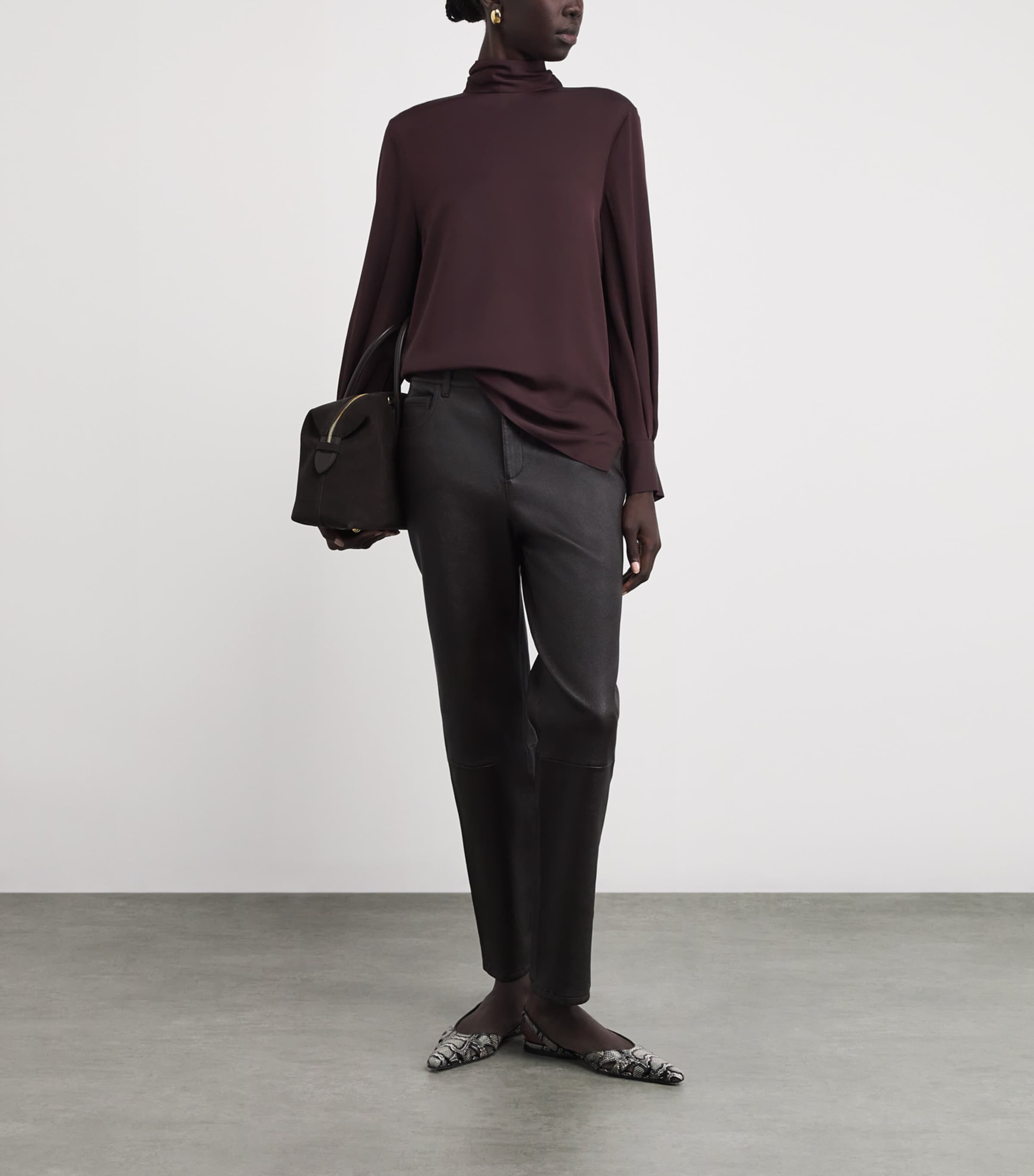 Satin Scarf-Neck Blouse HFR-DEEP PLUM Image 2