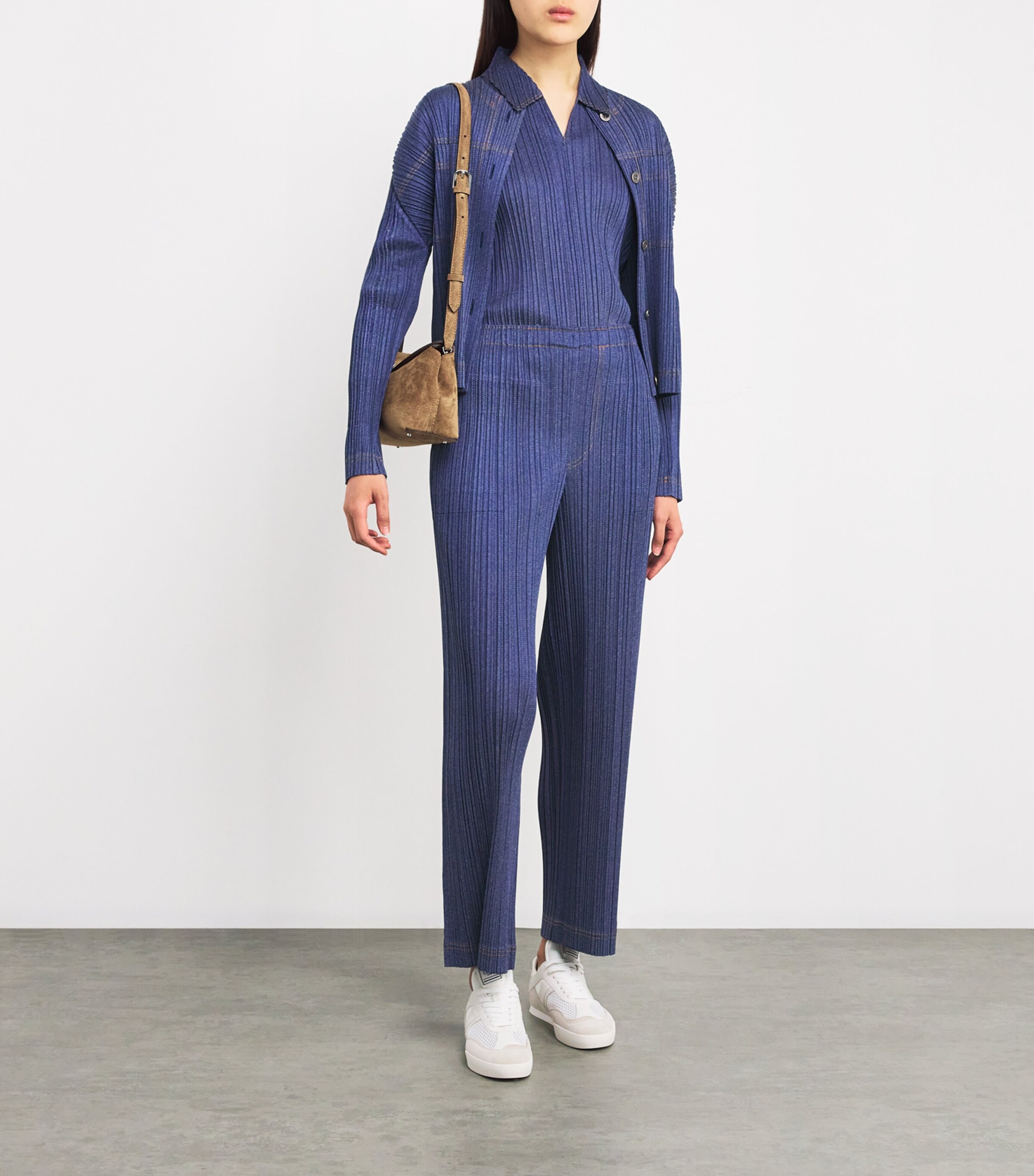 Pleats Please Issey Miyake Blue Pleated Cotton Denim Trousers