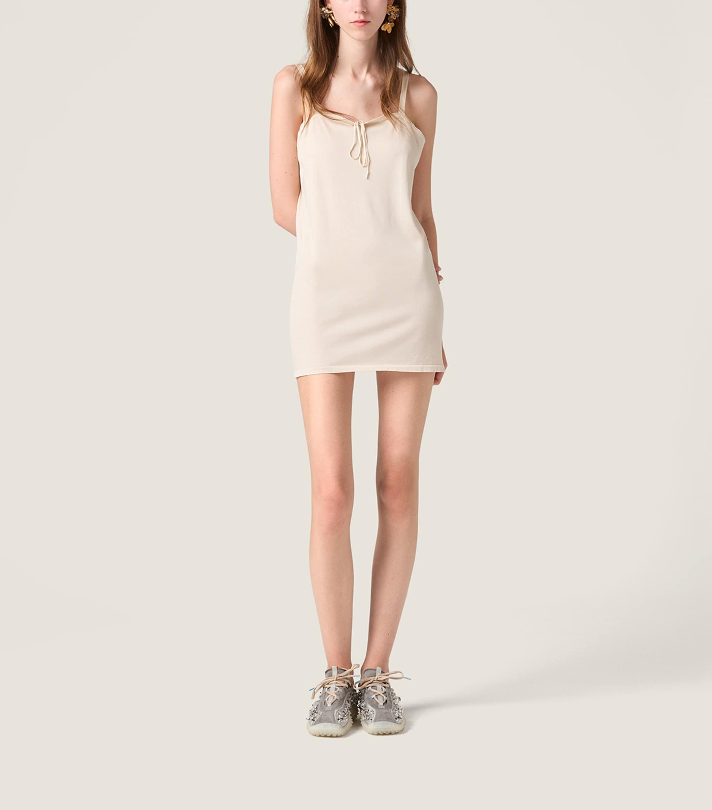 Miu Miu Womens Silk Slip Mini Dress Neutral Image 2