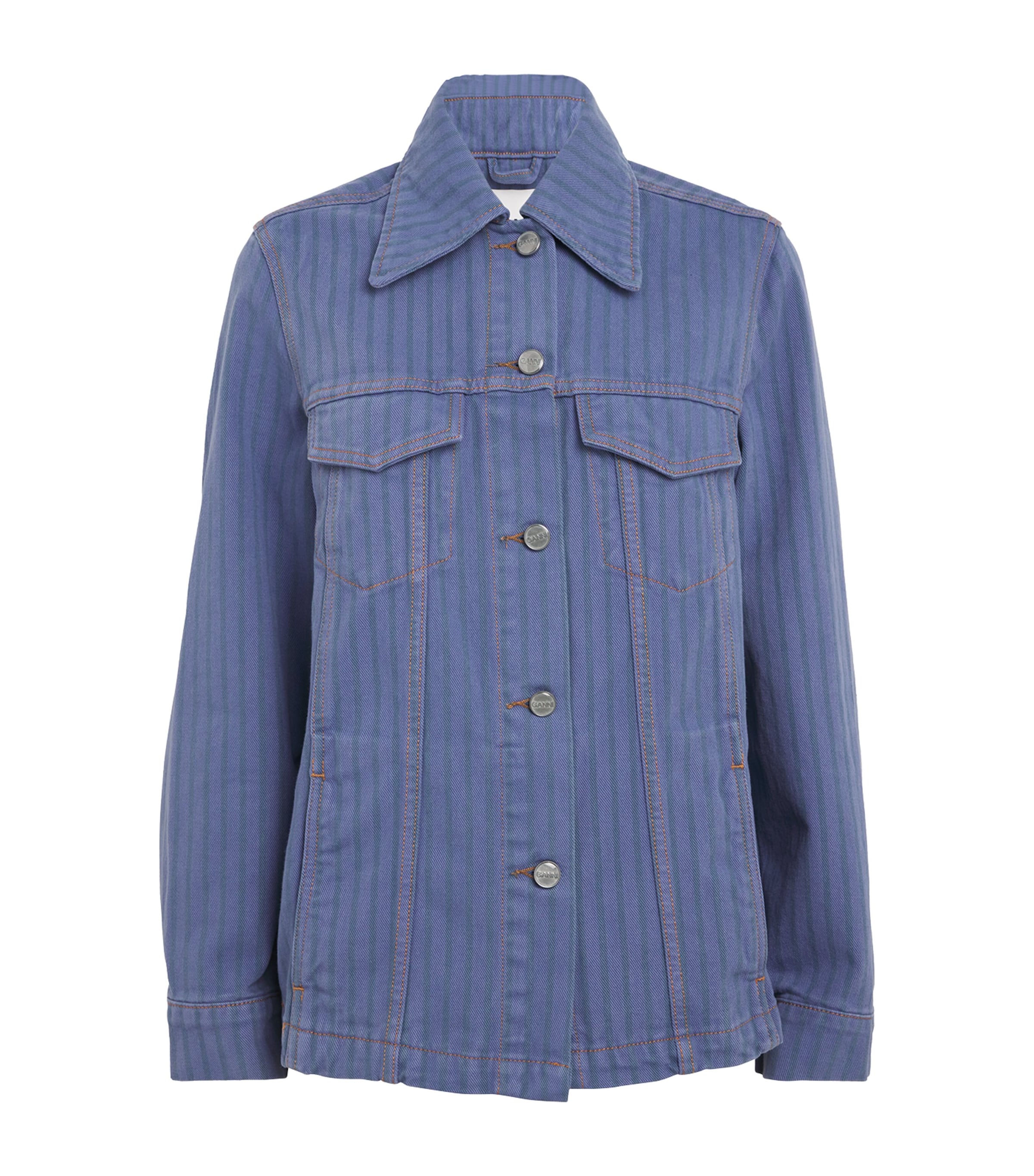 Ganni Striped Denim Jacket In Blue