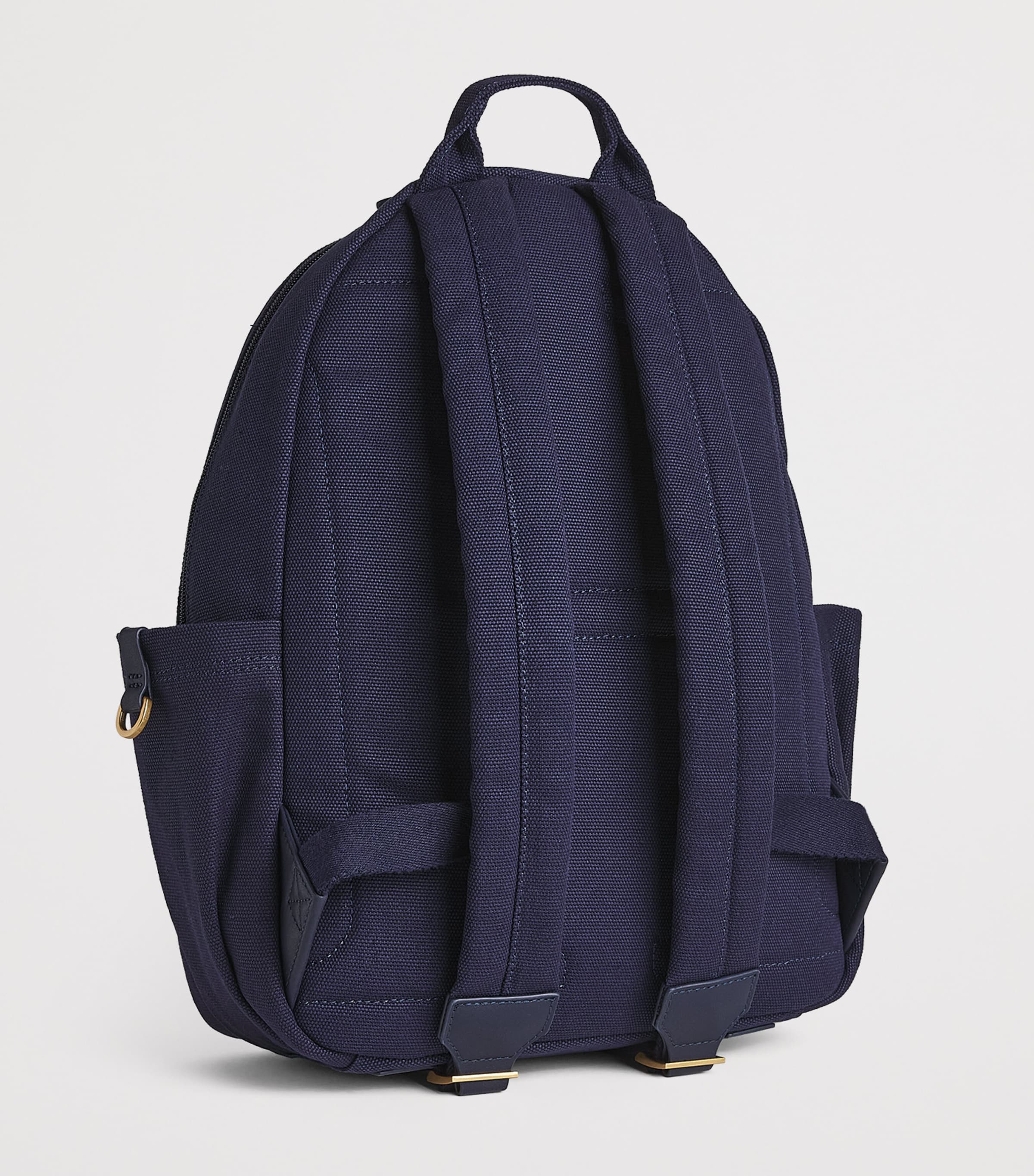 Harrods Cotton Embroidered Emblem Backpack Navy Image 2