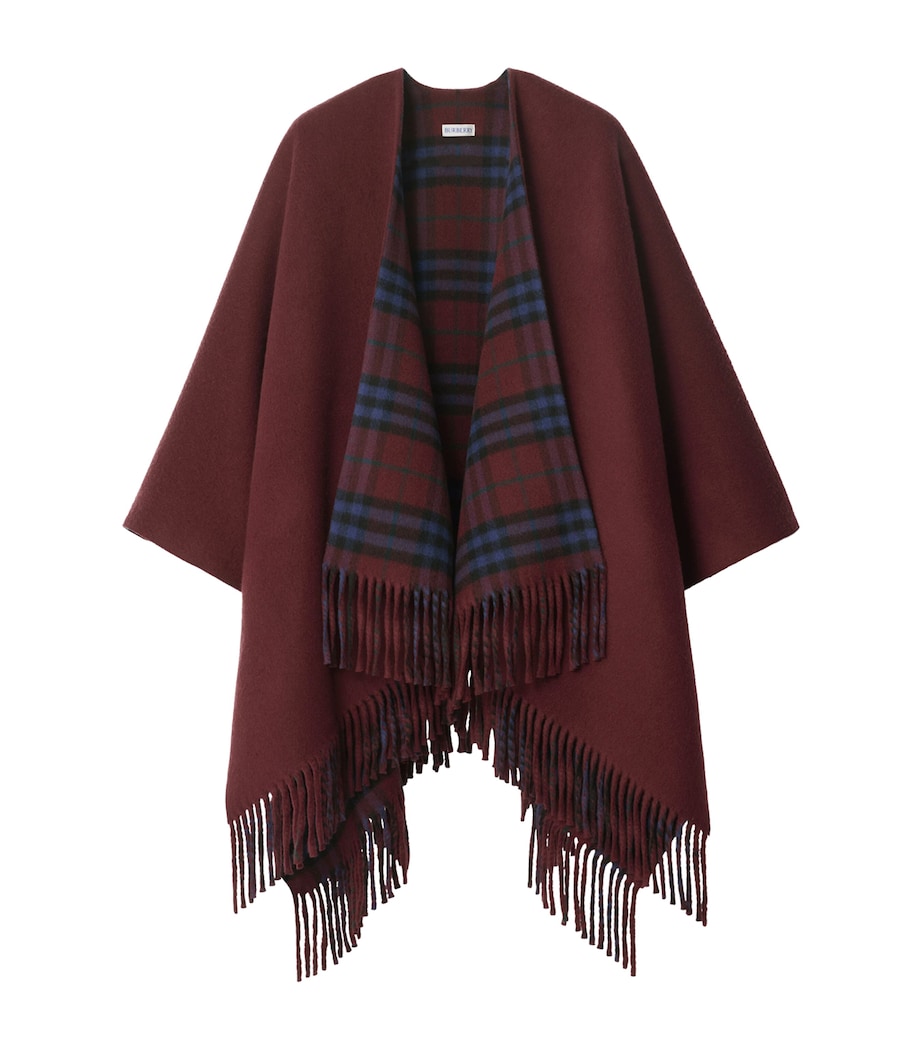 Wool Reversible Check Cape SASH RED Image 1