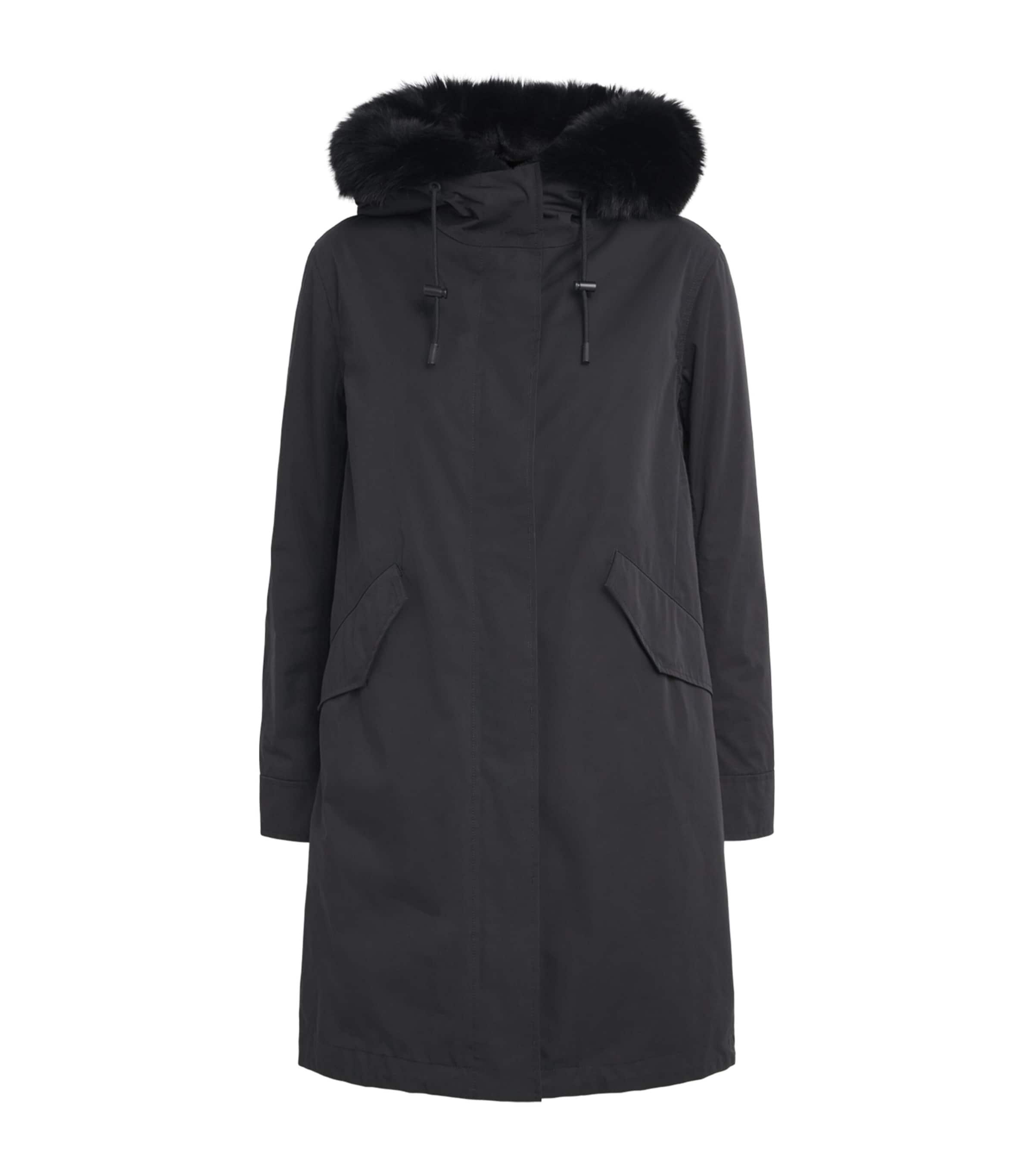 Yves Salomon Waterproof Fox-rabbit Fur Parka In Black