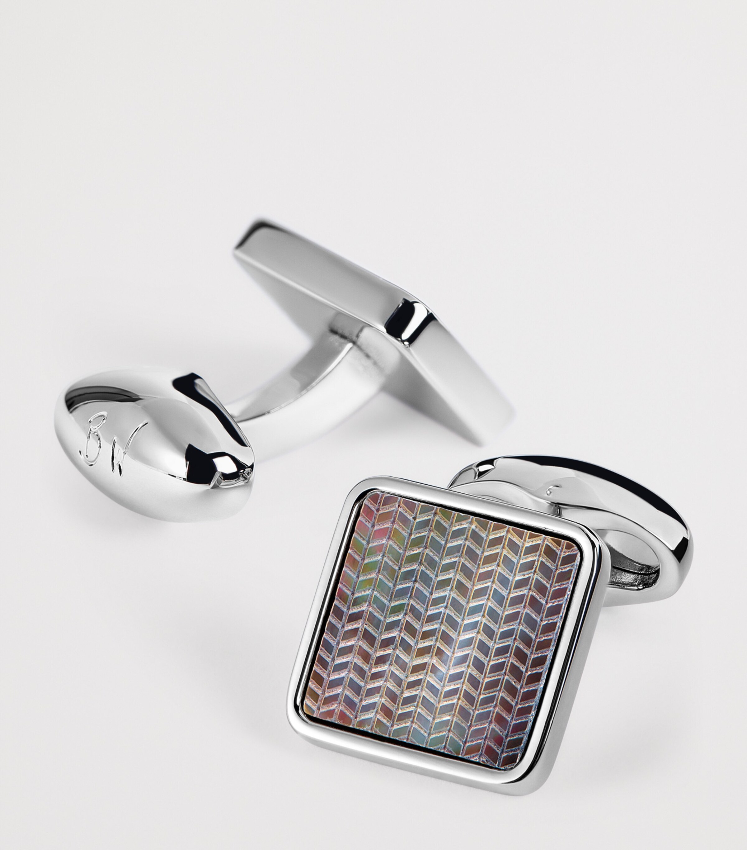 Babette Wasserman Mother-Of-Pearl Herringbone Cufflinks Silver Image 6