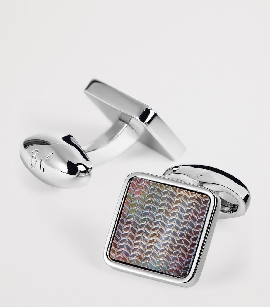 Babette Wasserman Mother-Of-Pearl Herringbone Cufflinks Silver Image 6