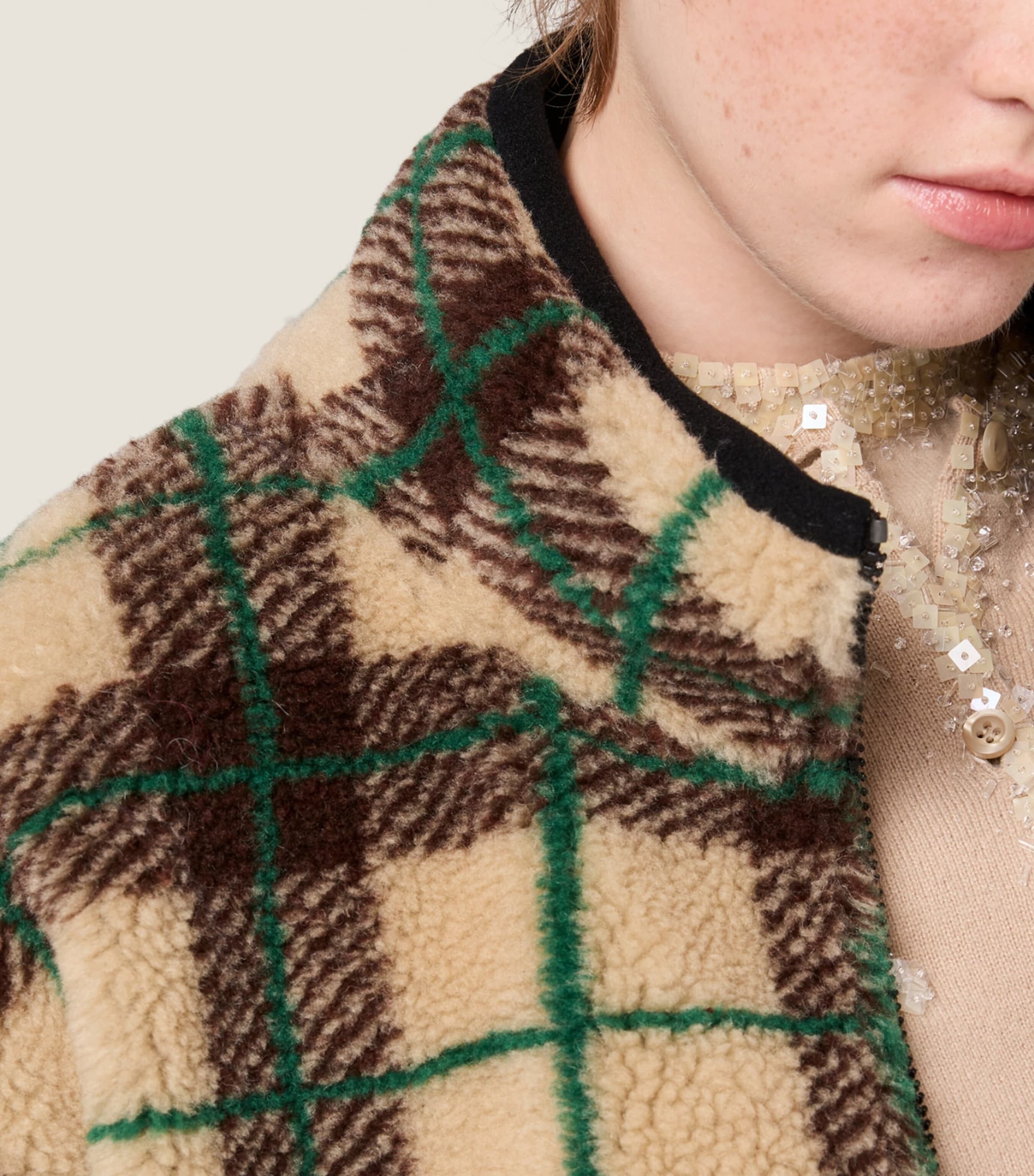 Check Teddy Fleece Jacket F042Q Image 6