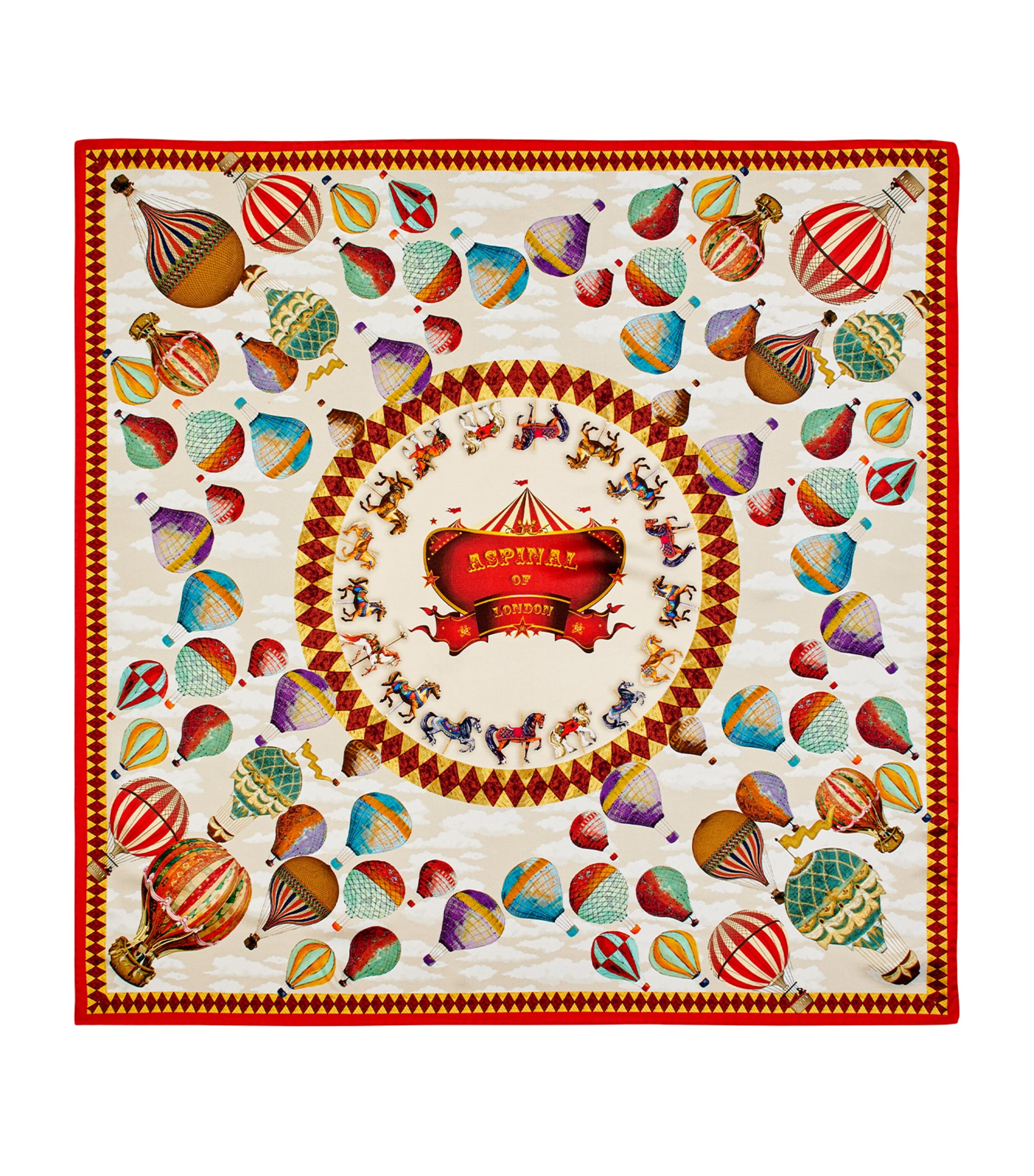 Aspinal Of London Silk Hot Air Balloon Print Scarf In Red