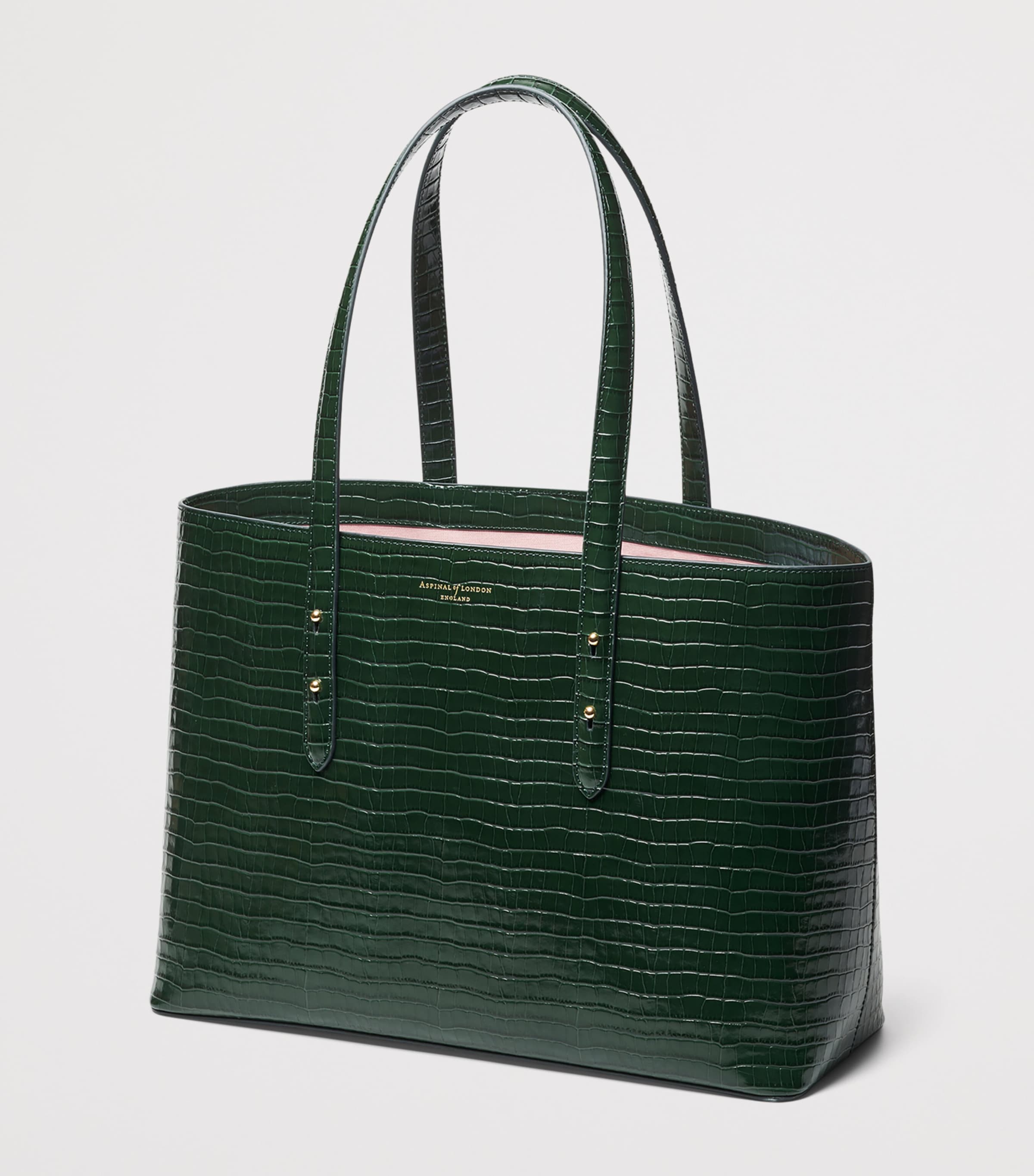 Aspinal Of London Leather Croc-Embossed Regent Tote Bag Evergreen Image 2