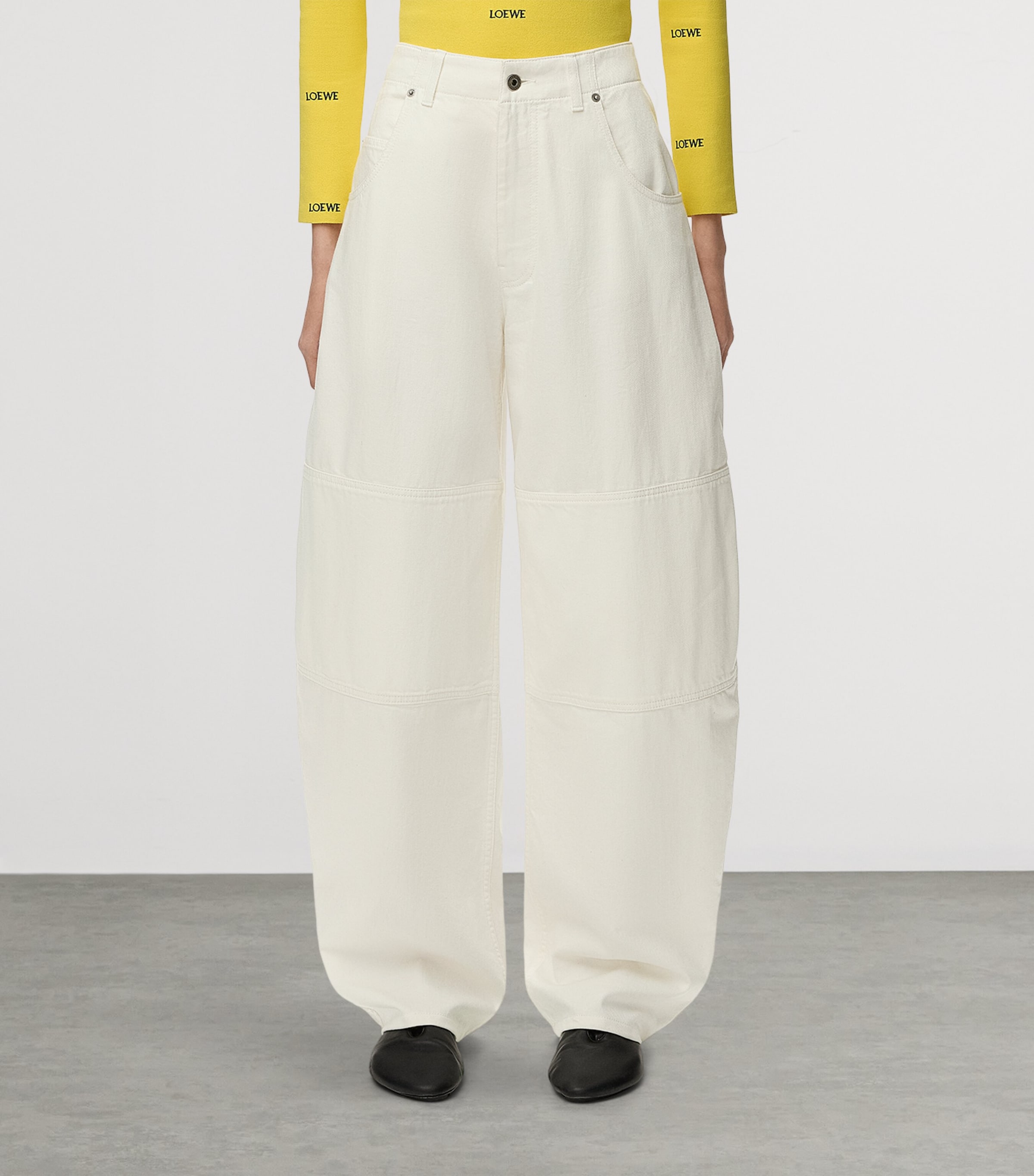 LOEWE Womens Mid-Rise Barrel-Leg Jeans White Image 3