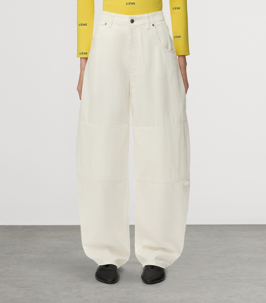 LOEWE Womens Mid-Rise Barrel-Leg Jeans White Image 3