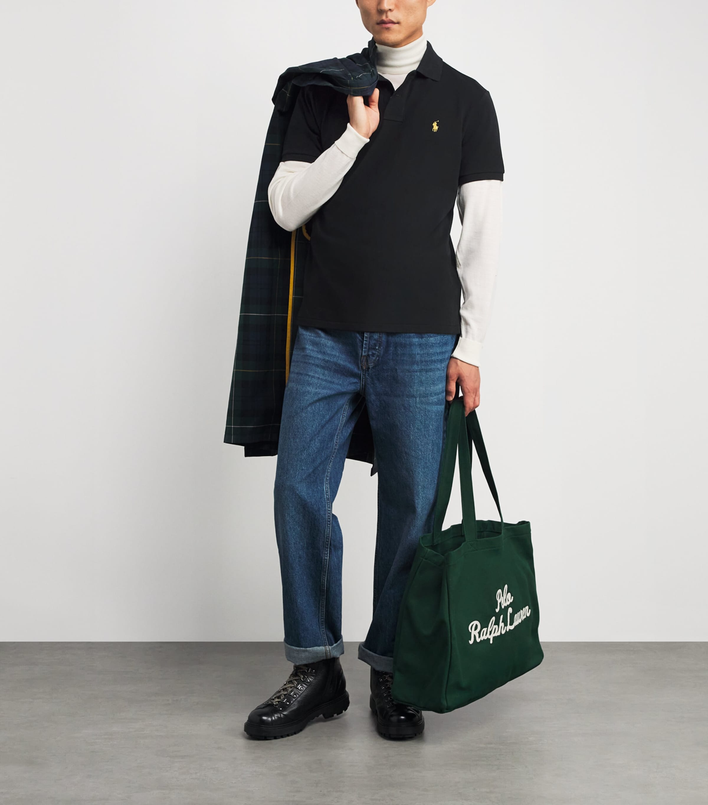 Cotton Mesh Slim-Fit Polo Shirt BLACK Image 2