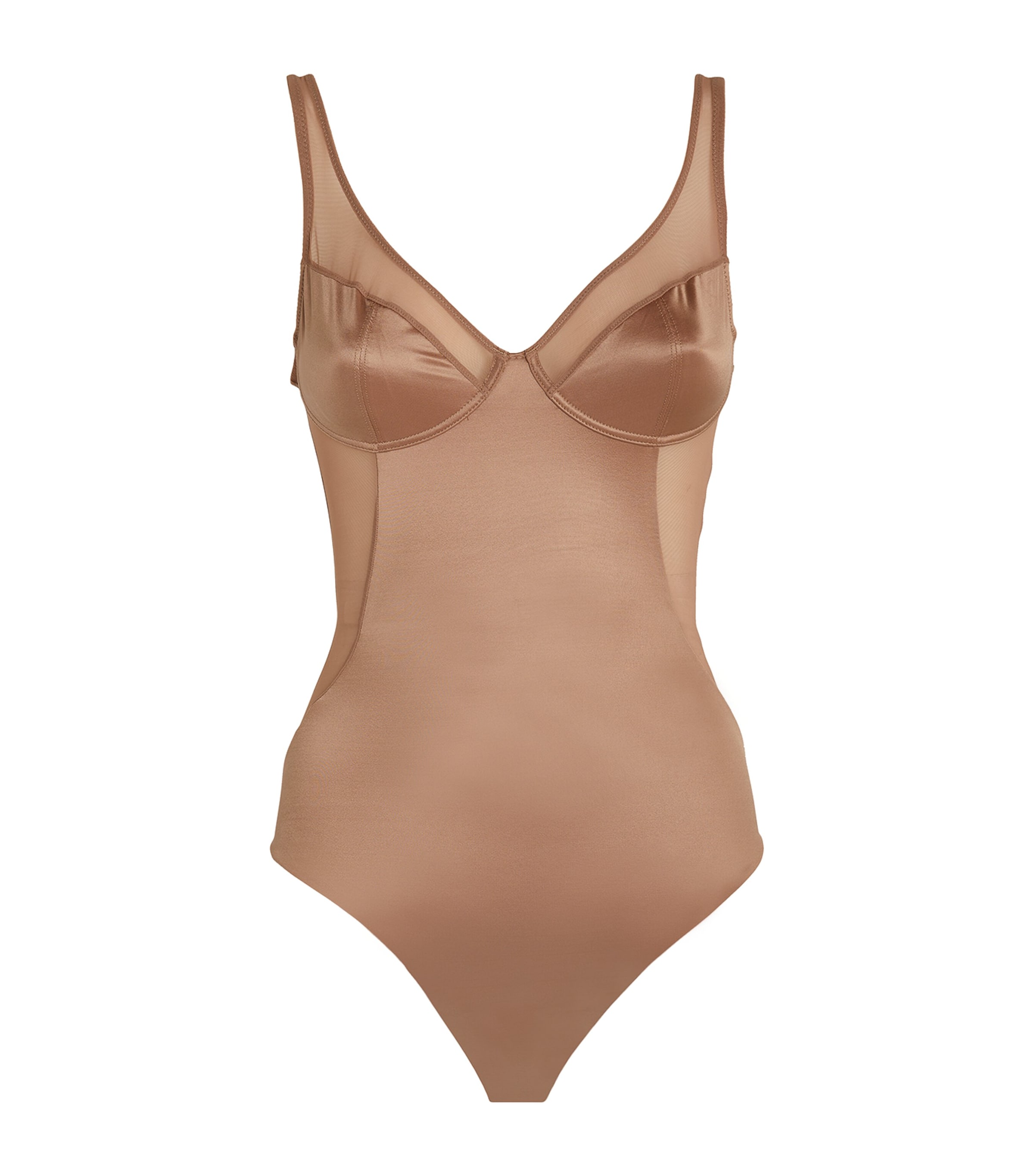 Shop Spanx Shaping Satin Thong Bodysuit - Medium Control In Nude