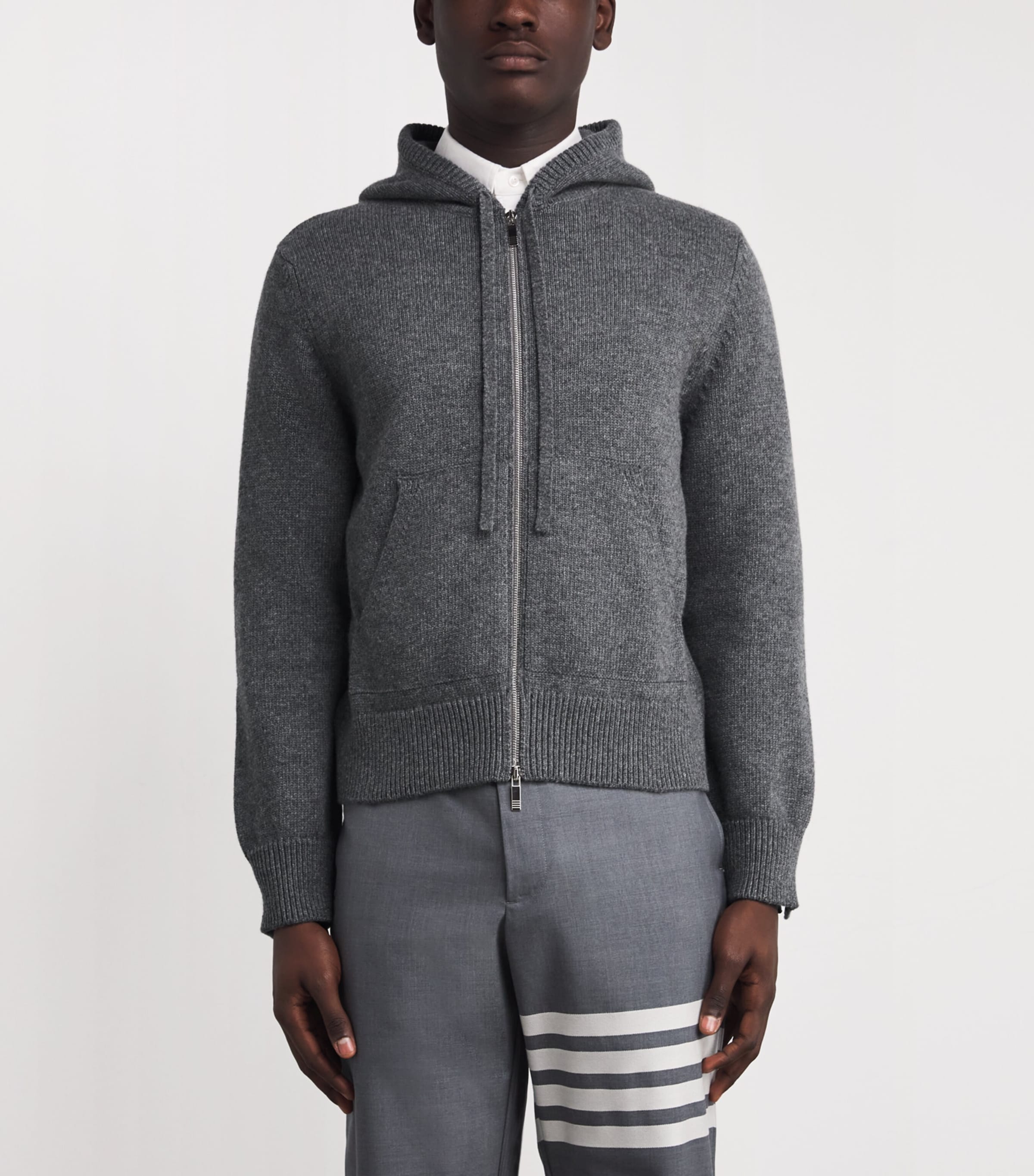 Merino Wool Geese Zip-Up Hoodie MED GREY Image 3